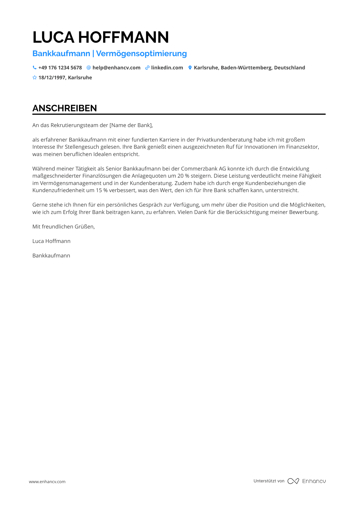Bankkaufmann in der Privatbank Resume Example