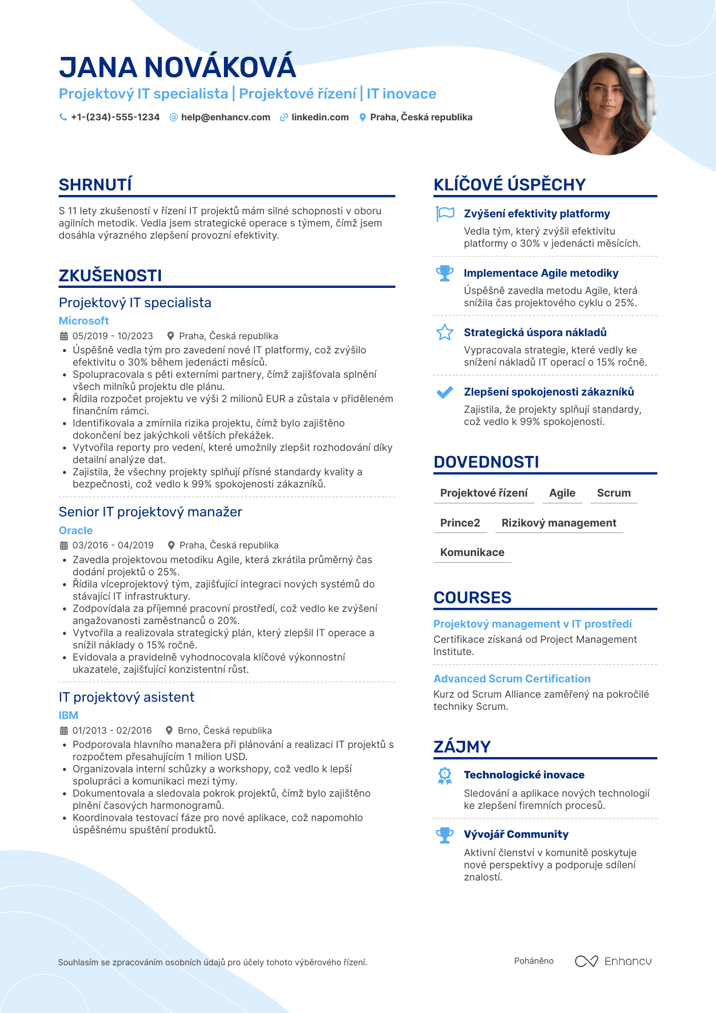 Životopis pro Projektový IT specialista Resume Example