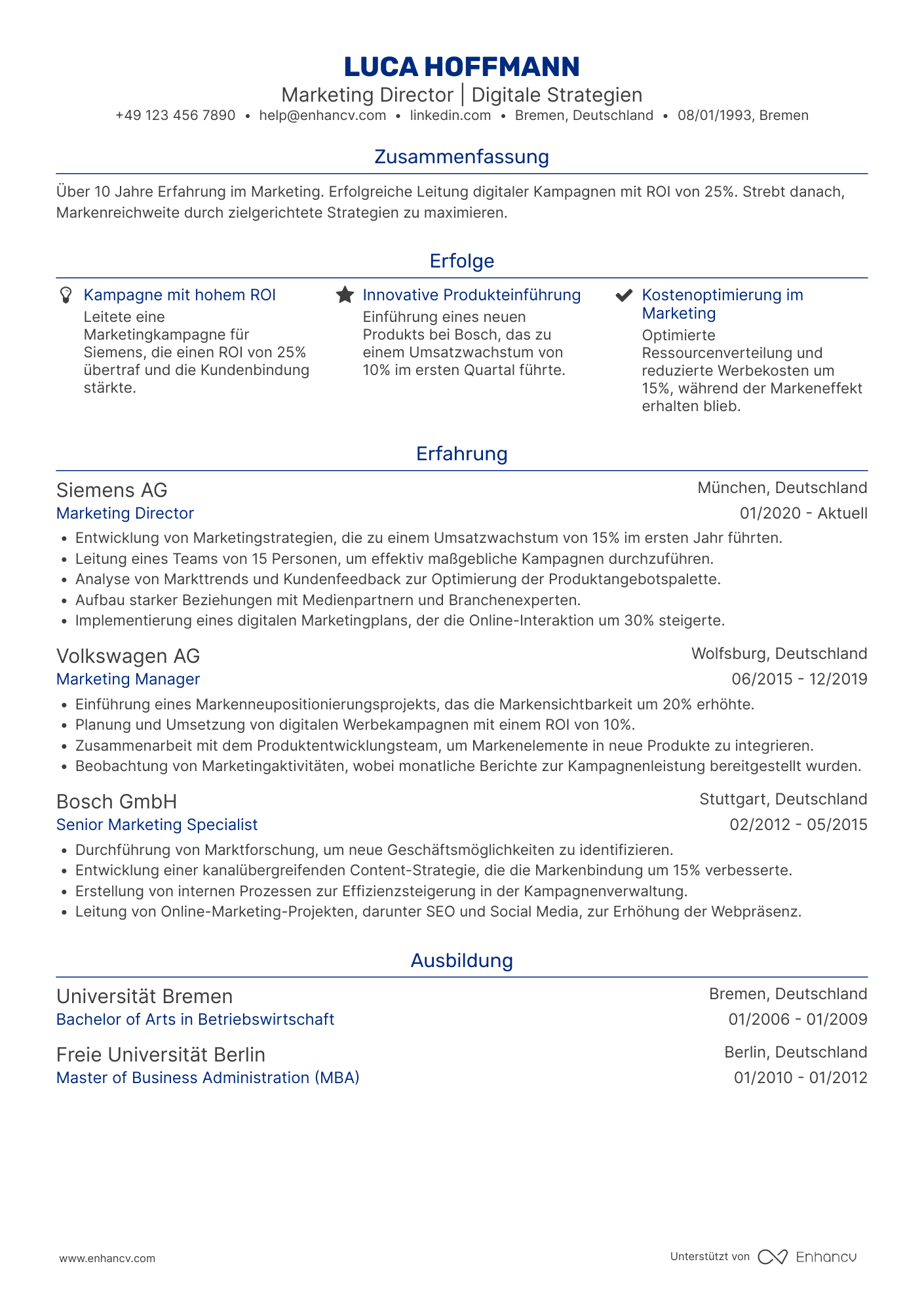 Lebenslauf als Marketing Direktor Resume Example