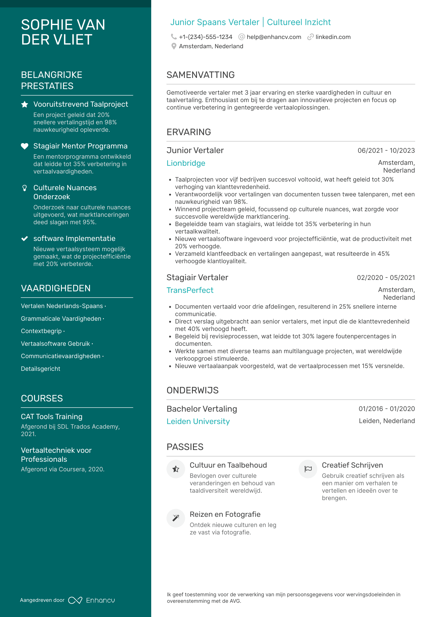 CV voor Junior Spaans Vertaler Resume Example
