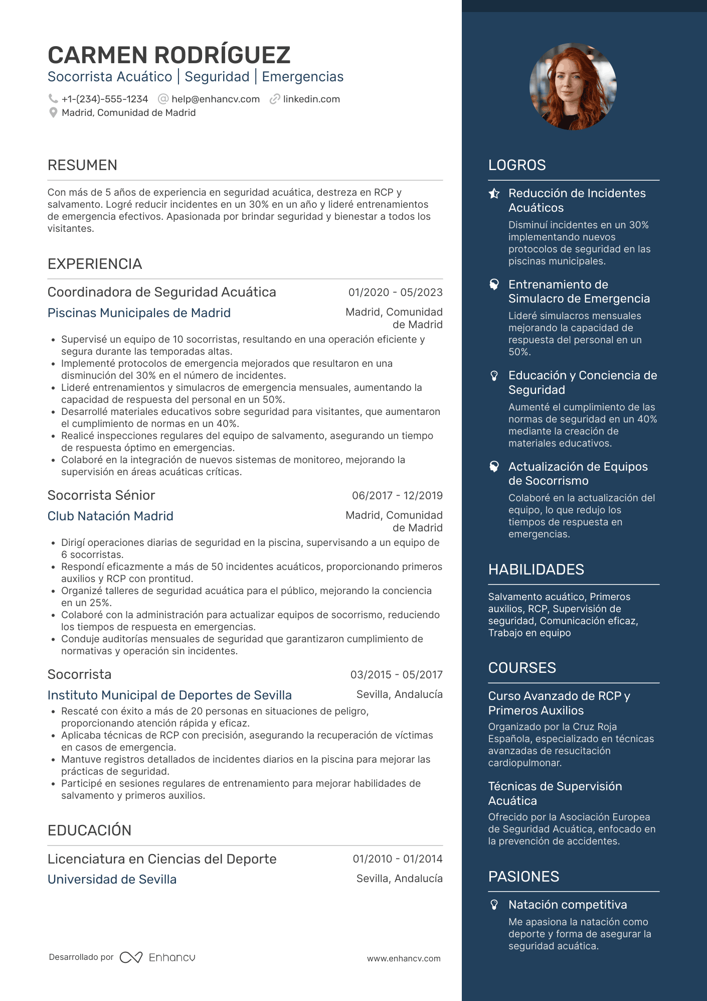 Ejemplo de currículum de socorrista acuático general Resume Example