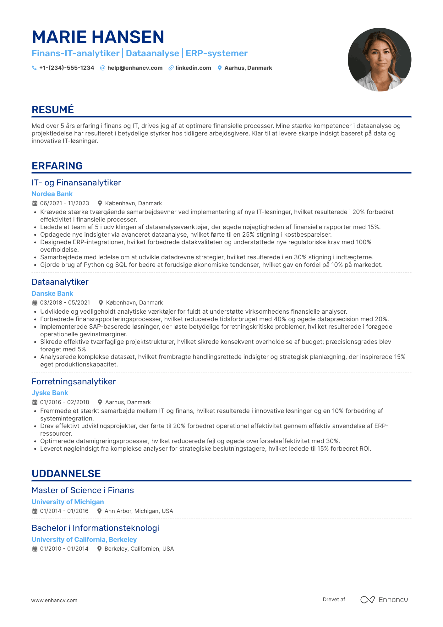CV til Finans IT analytiker Resume Example