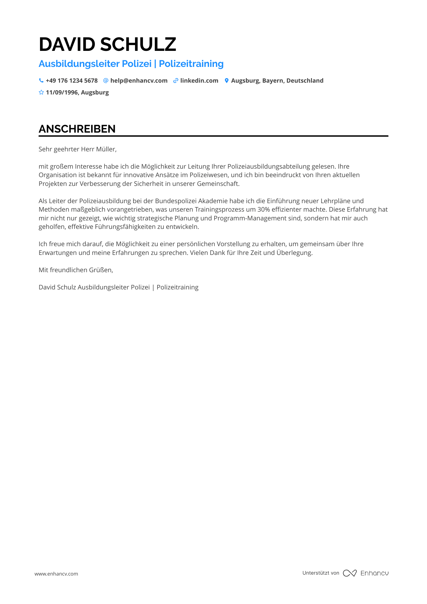 Polizei Ausbildungsleiter Resume Example