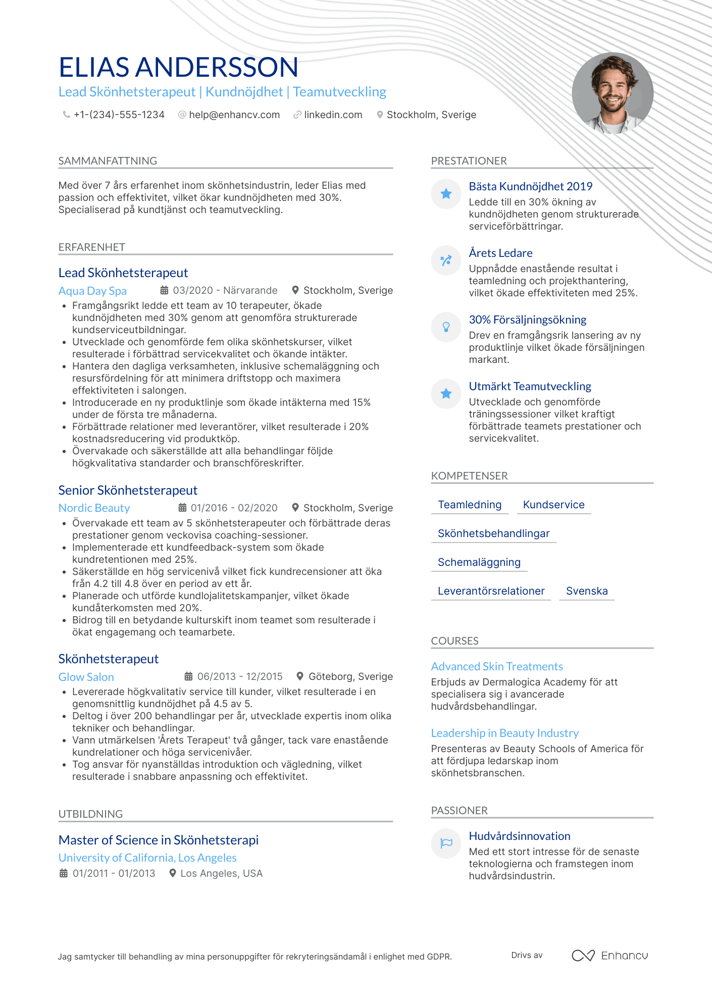 CV för Skönhetsterapeut Chef Resume Example