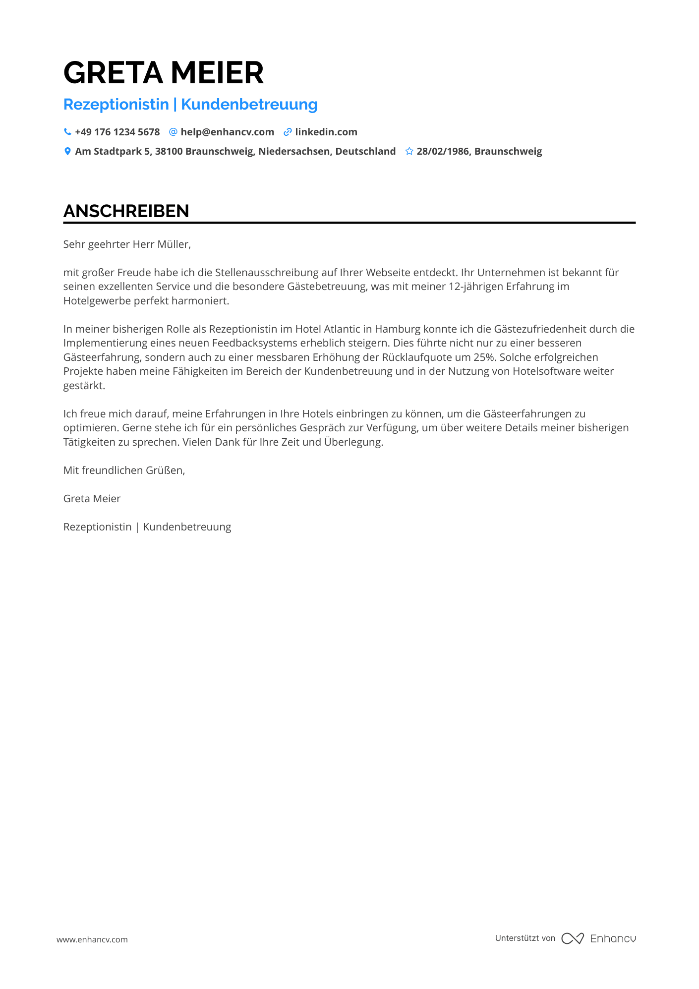 Rezeptionistin für Empfangsdienste Resume Example
