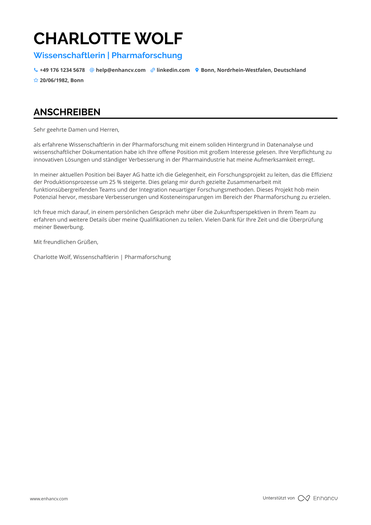 Akademiker in der Pharmaindustrie Resume Example