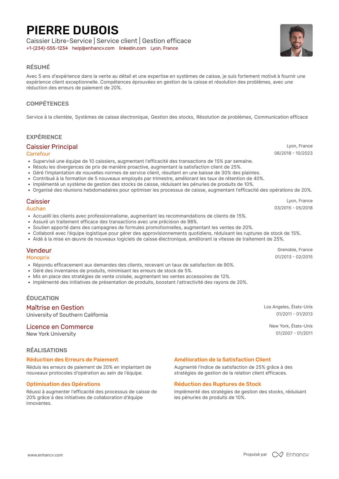 CV de caissière libre service Resume Example