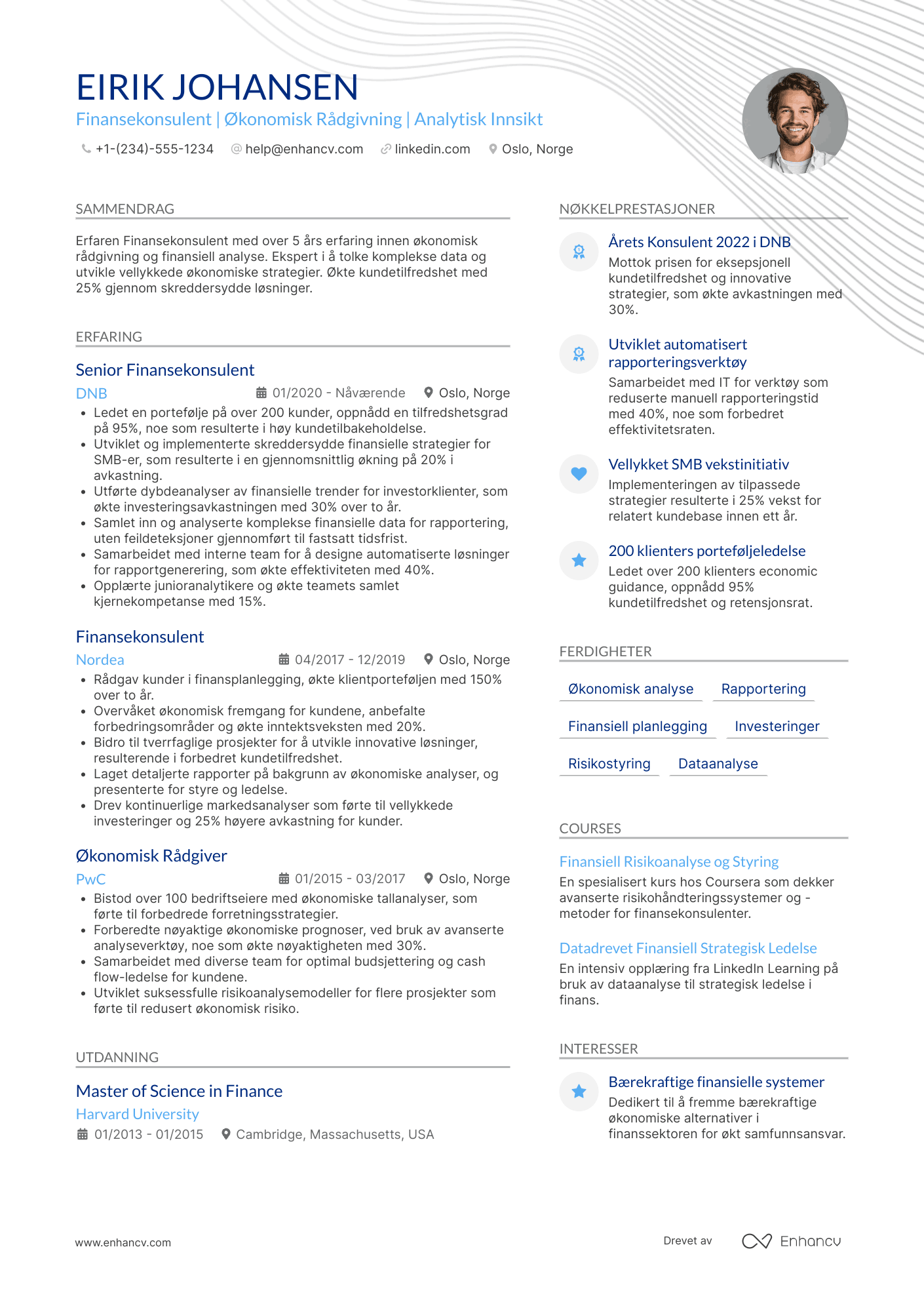 CV for Finansekonsulent Resume Example