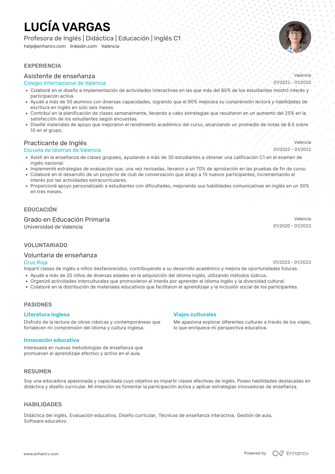 Currículum para España en inglés Resume Example