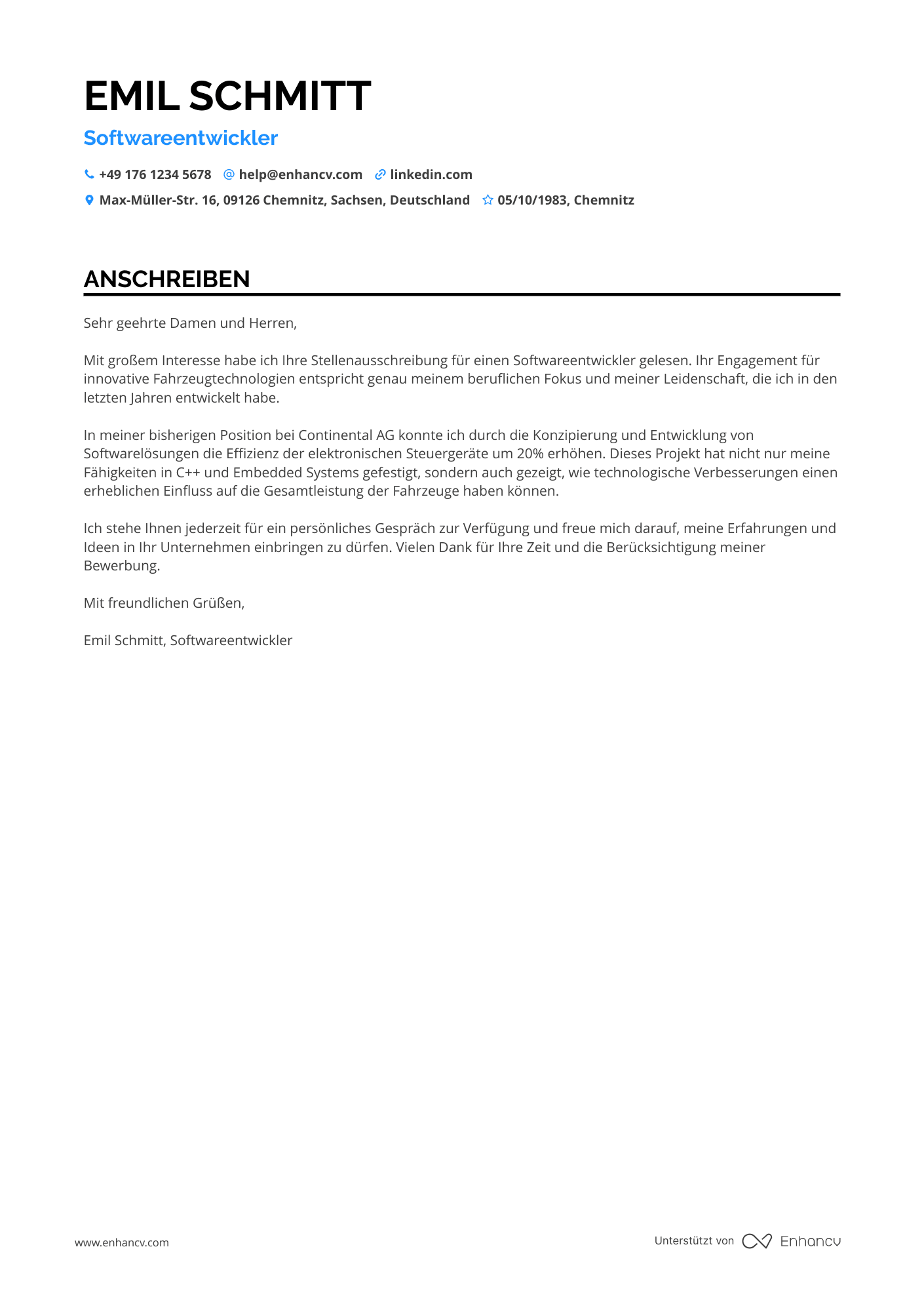 Softwareentwickler in der Automobilindustrie Resume Example