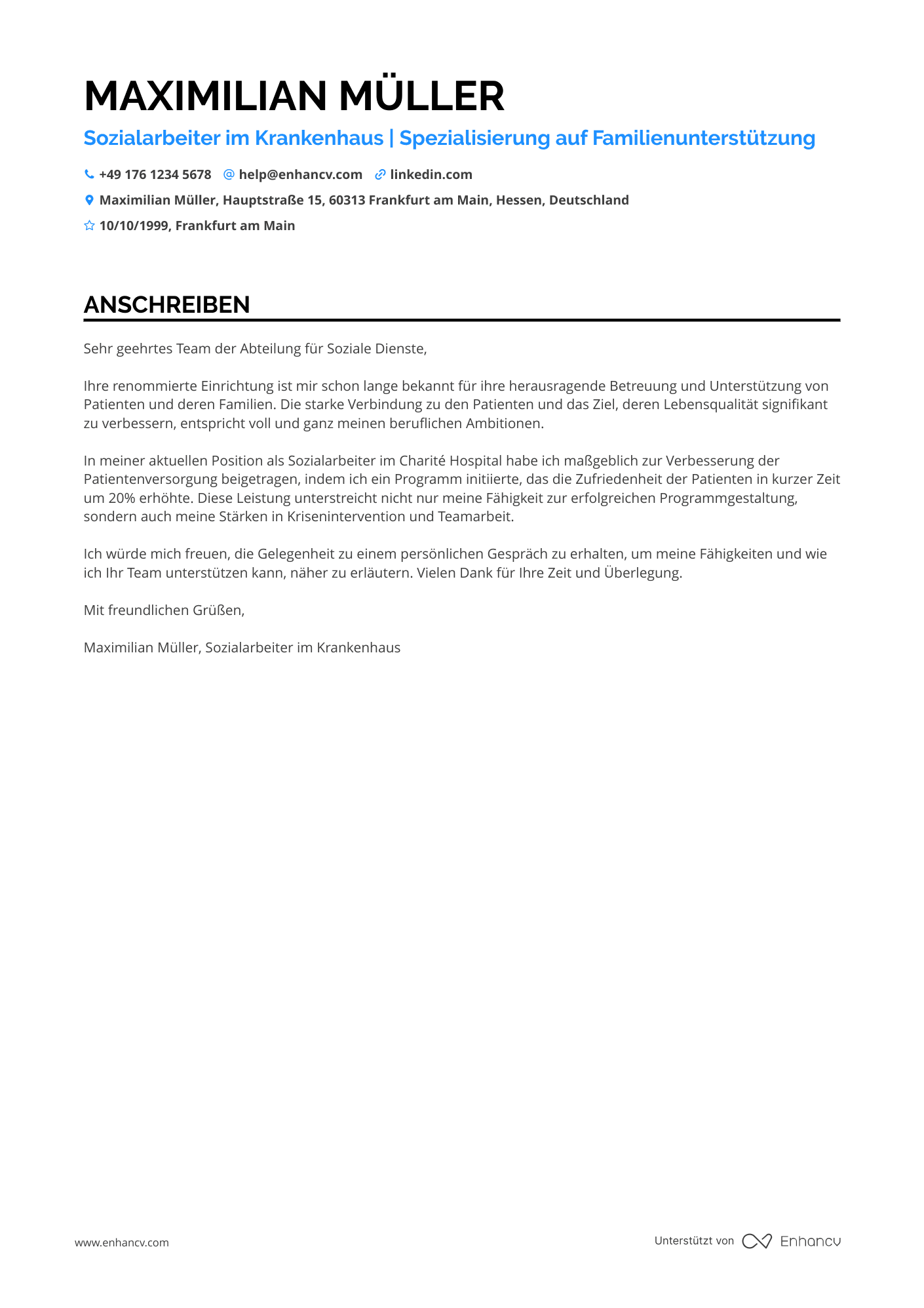 Sozialarbeiter in der Krankenhaussozialarbeit Resume Example