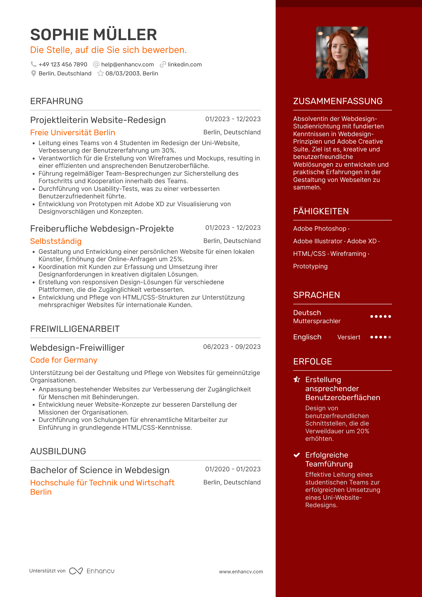 Lebenslauf als Webdesigner Praktikant Resume Example