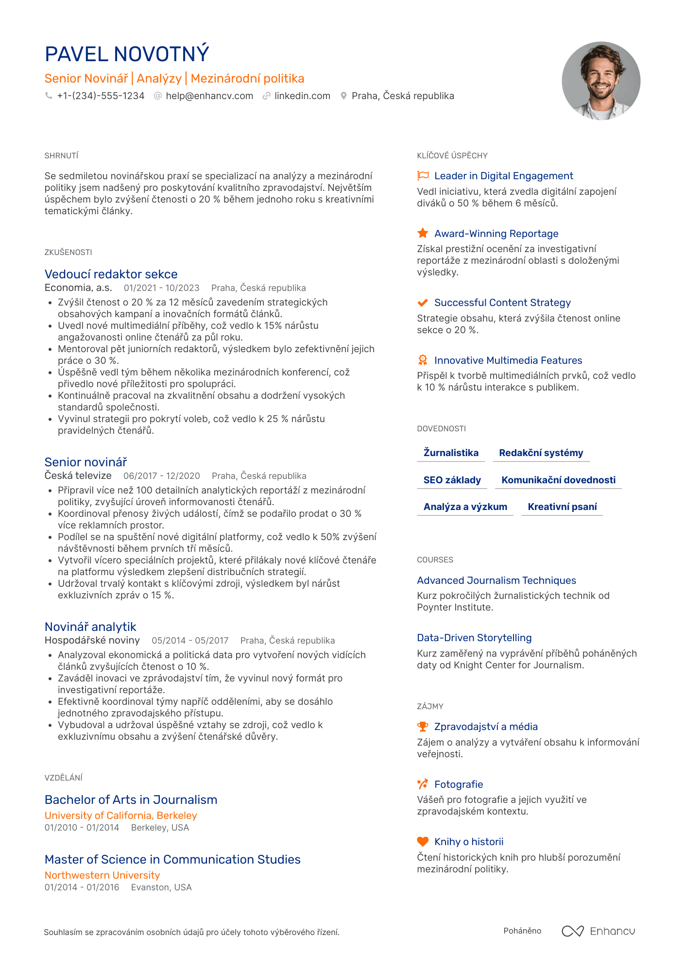 Životopis pro Senior Novinář Resume Example
