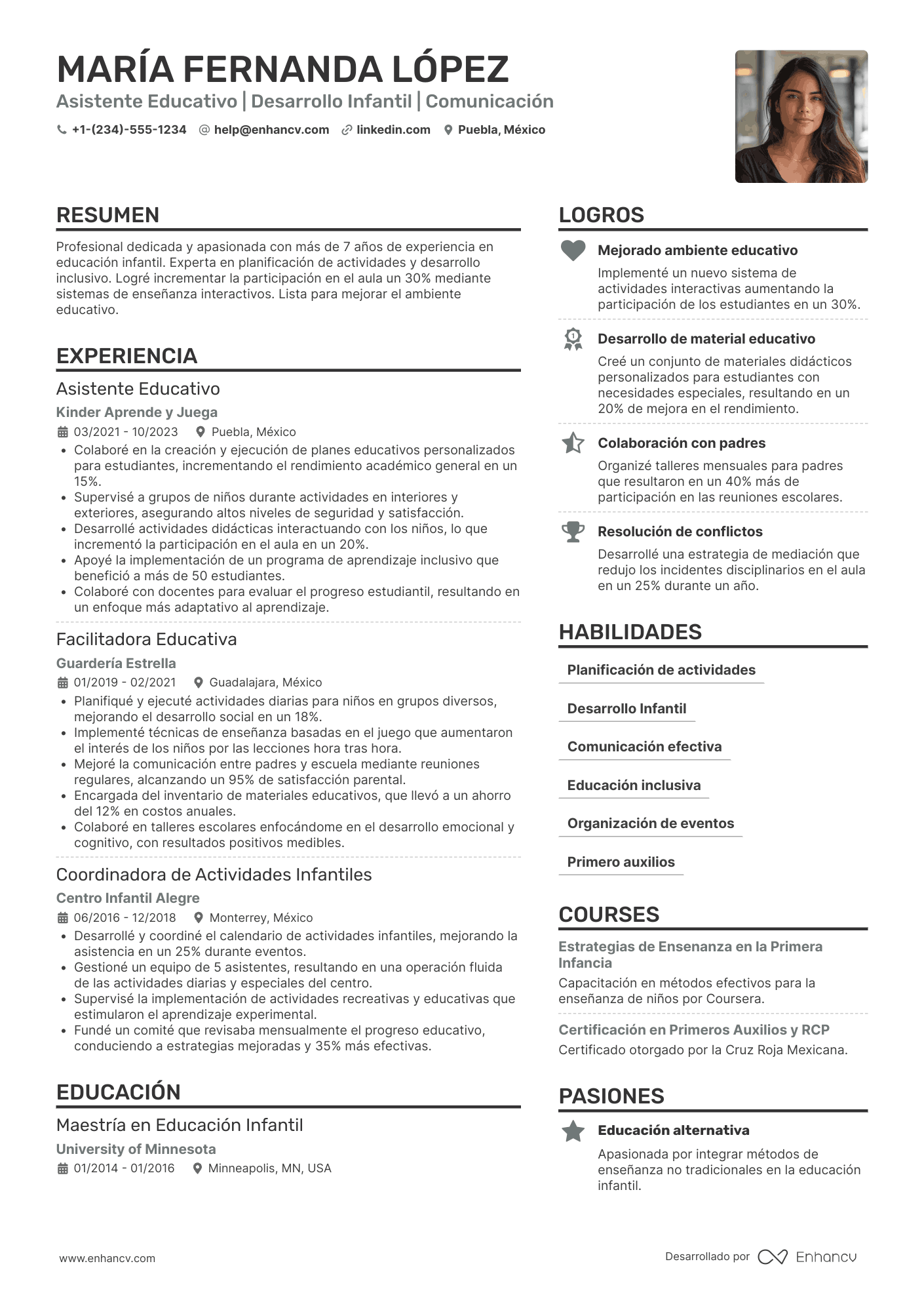 Ejemplo de currículum de asistente educativo Resume Example
