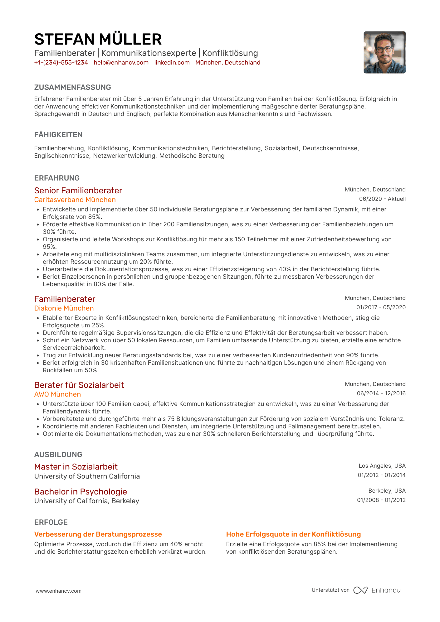 Lebenslauf für Familienberaterin Resume Example