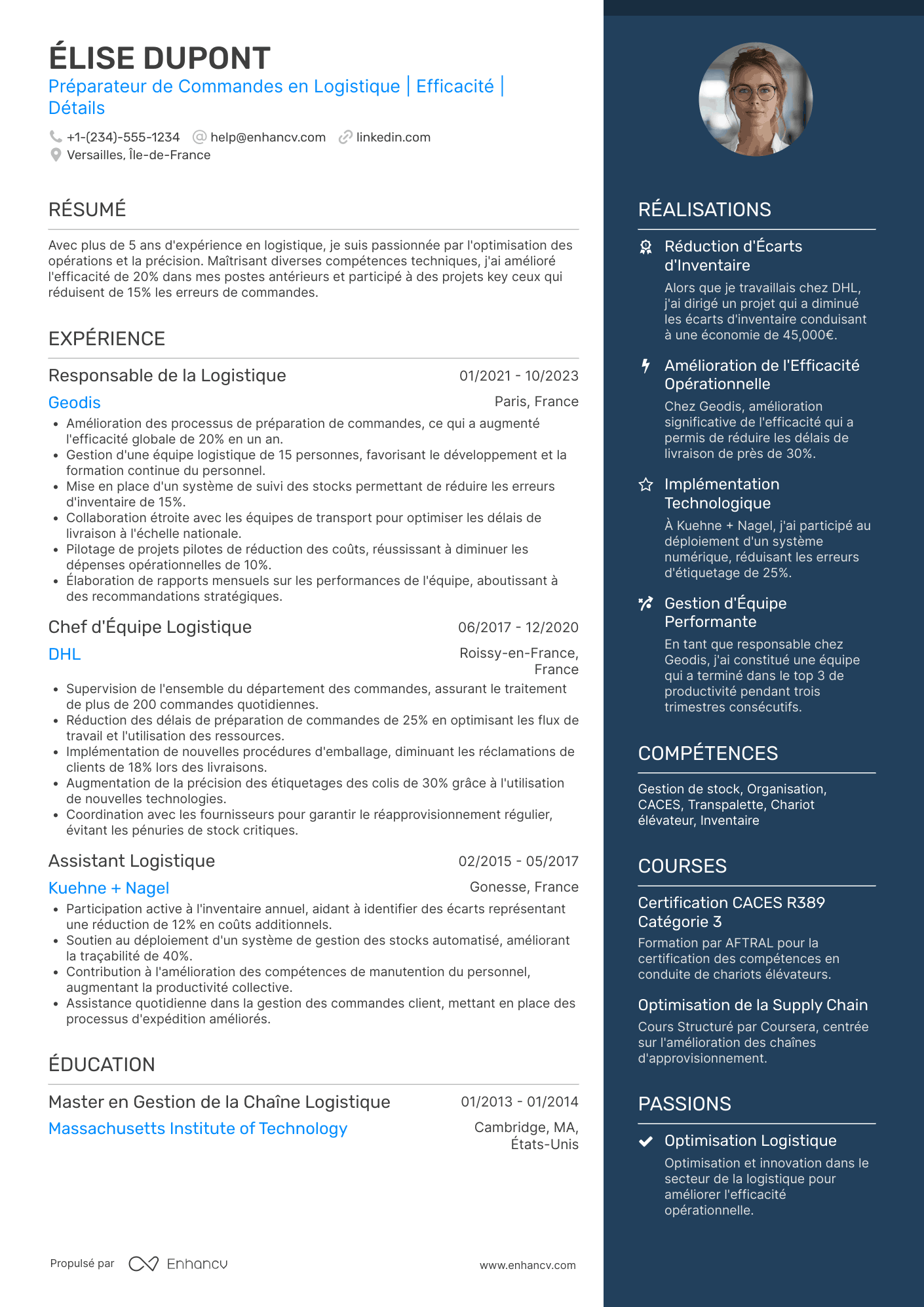 CV en logistique de préparateur de commande Resume Example
