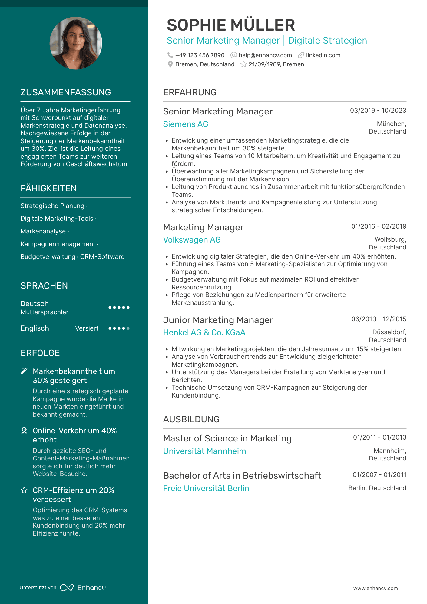 Lebenslauf als Senior Marketing Manager Resume Example