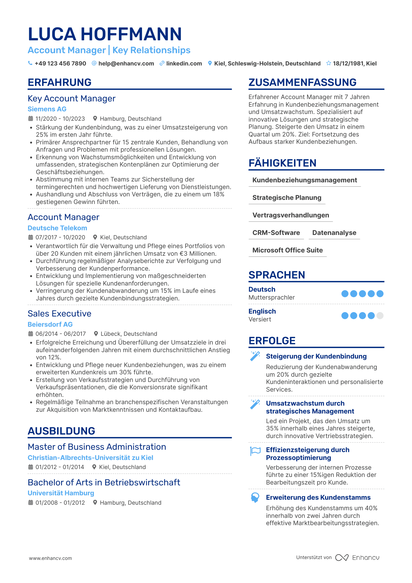 Lebenslauf als Erstklassiger Account Manager Resume Example