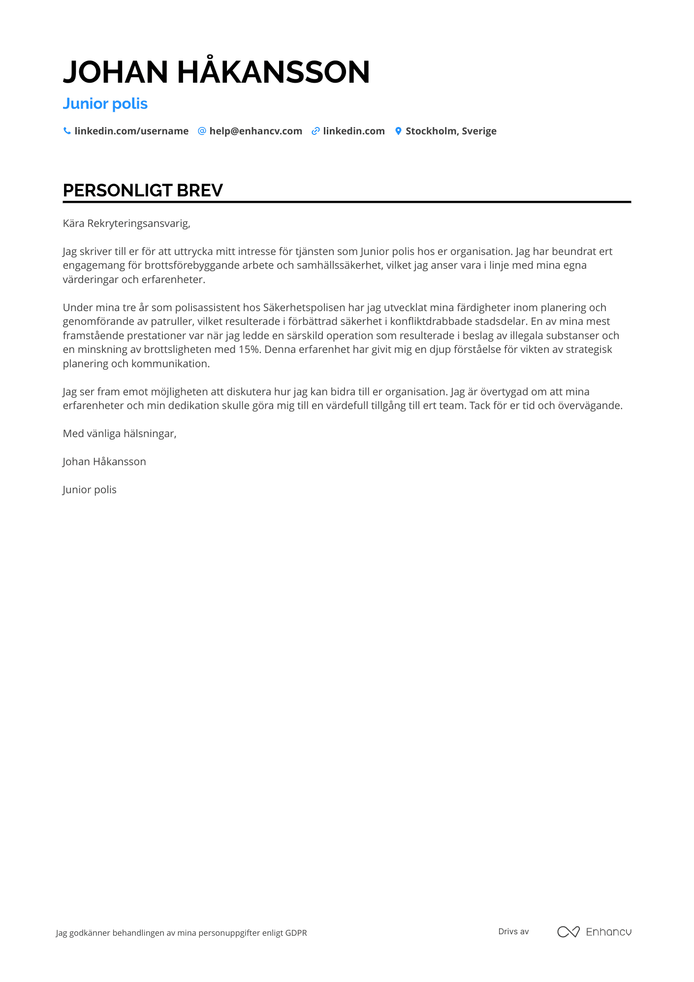 Personligt brev för Junior polis Resume Example