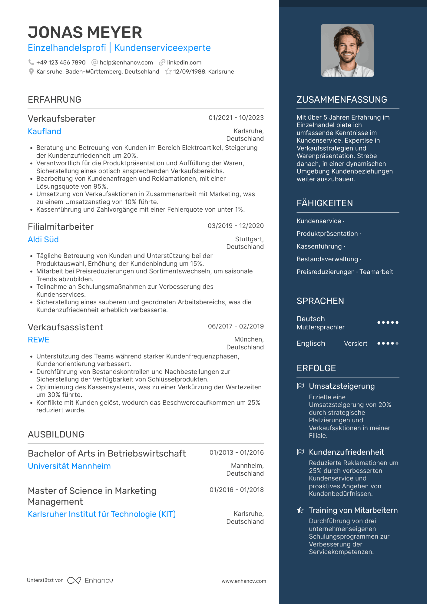 Lebenslauf als Einzelhandelsrepräsentant Resume Example