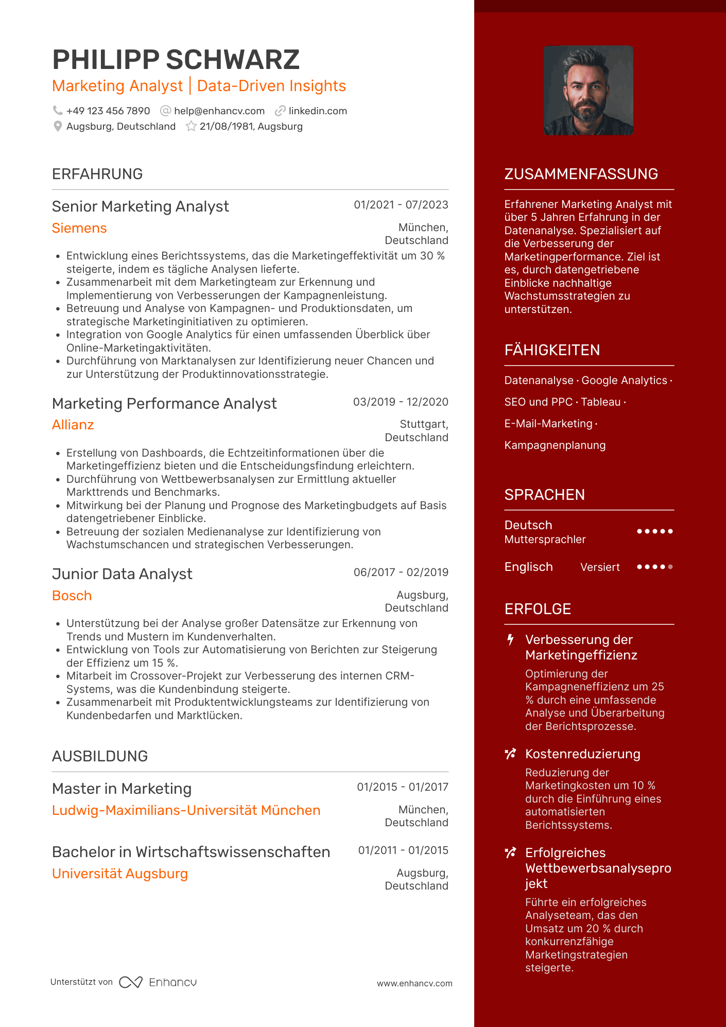 Lebenslauf als Marketing Analyst Resume Example