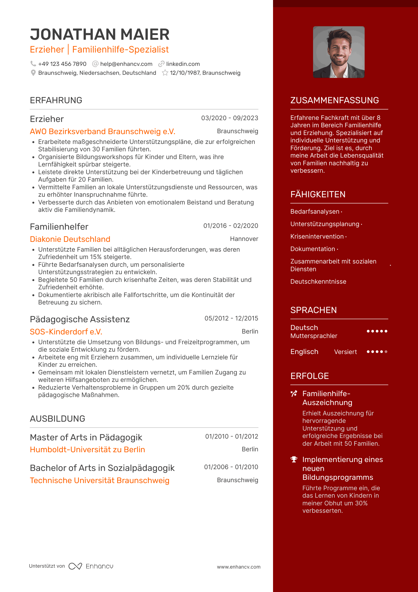 Lebenslauf als Familienhilfe Erzieherin Resume Example