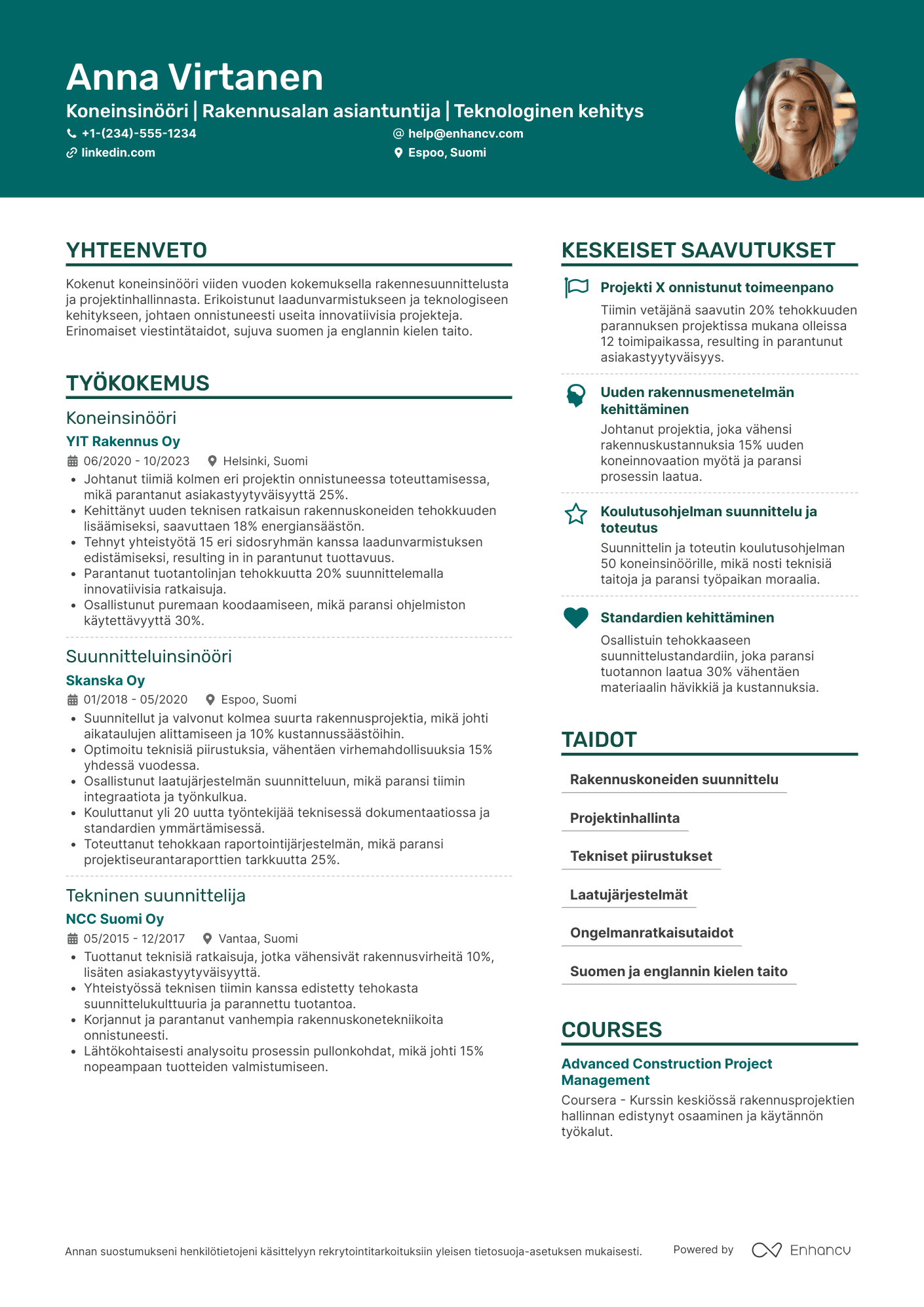 Ansioluettelo Koneinsinööri Rakentaminen Resume Example