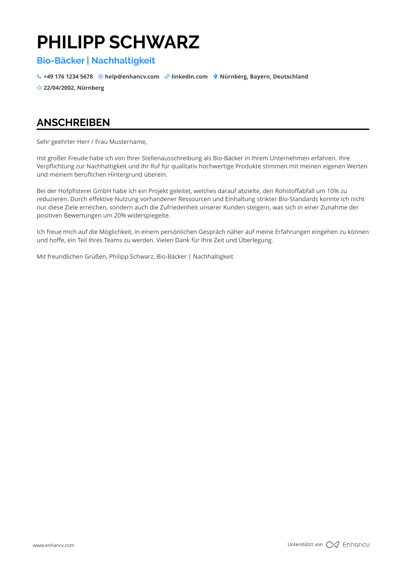Bio Bäcker Resume Example