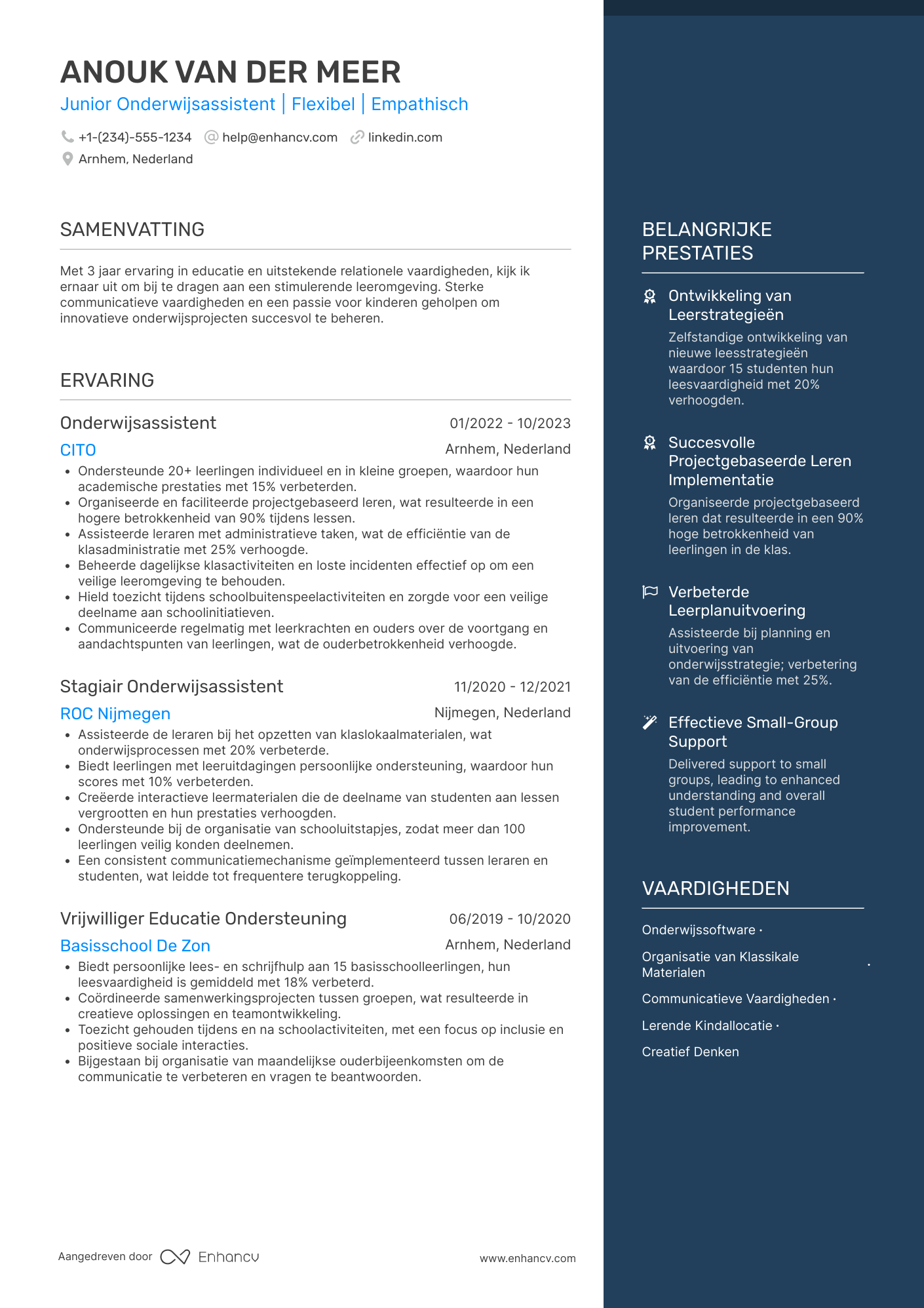 CV voor Junior Onderwijsassistent Resume Example