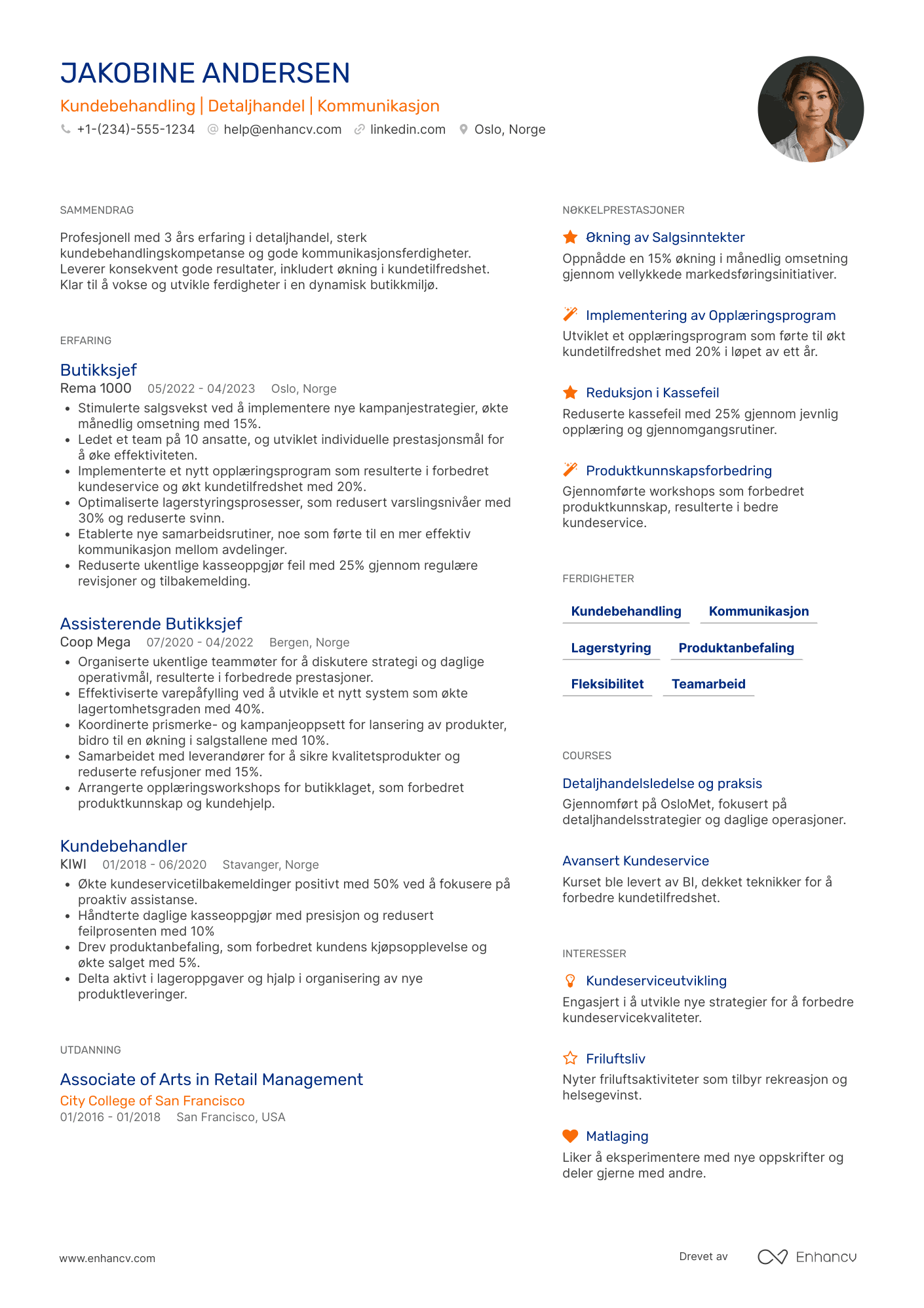 CV for Butikkmedarbeider lærling Resume Example