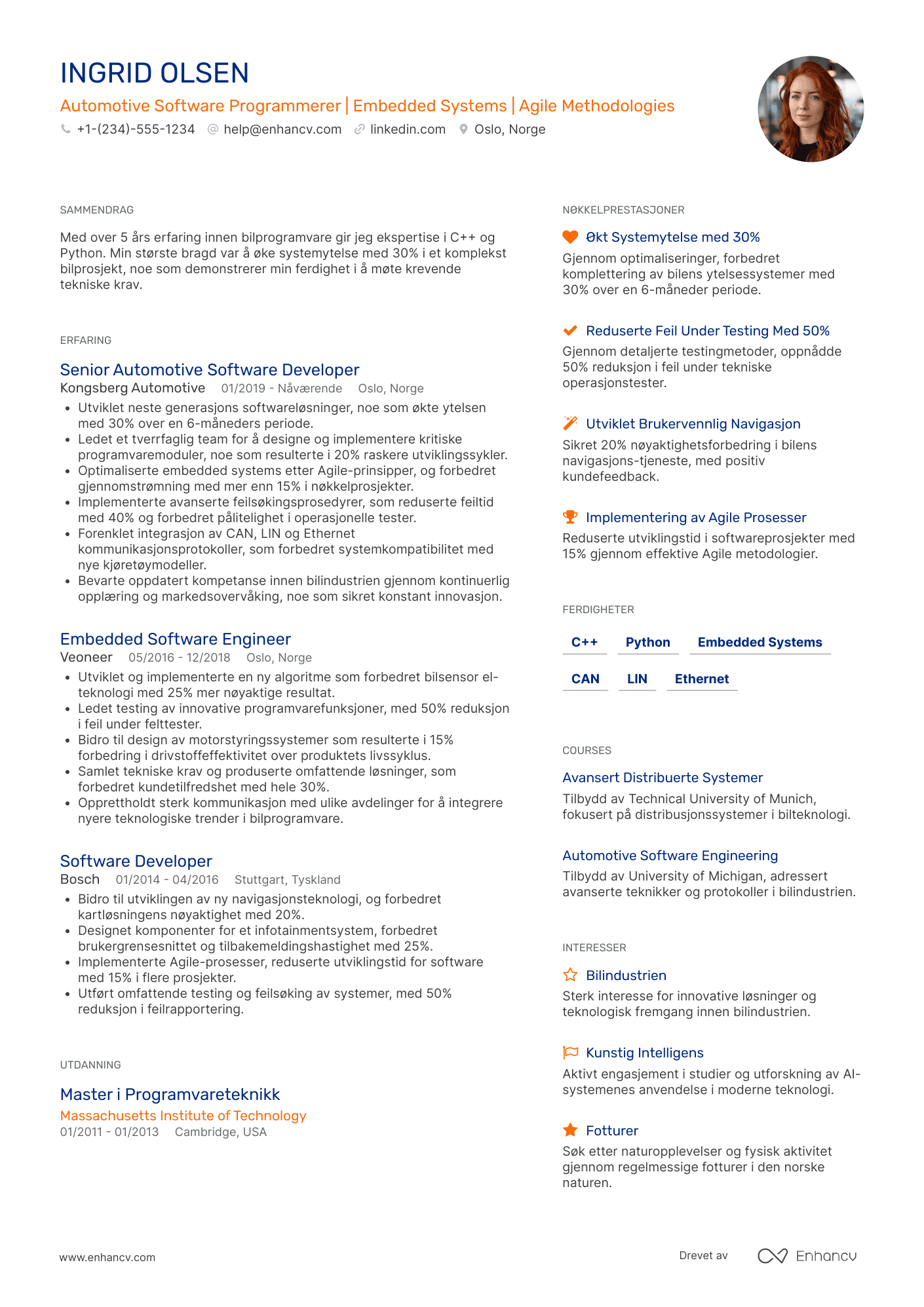 CV for Automotive Software Programmerer Resume Example