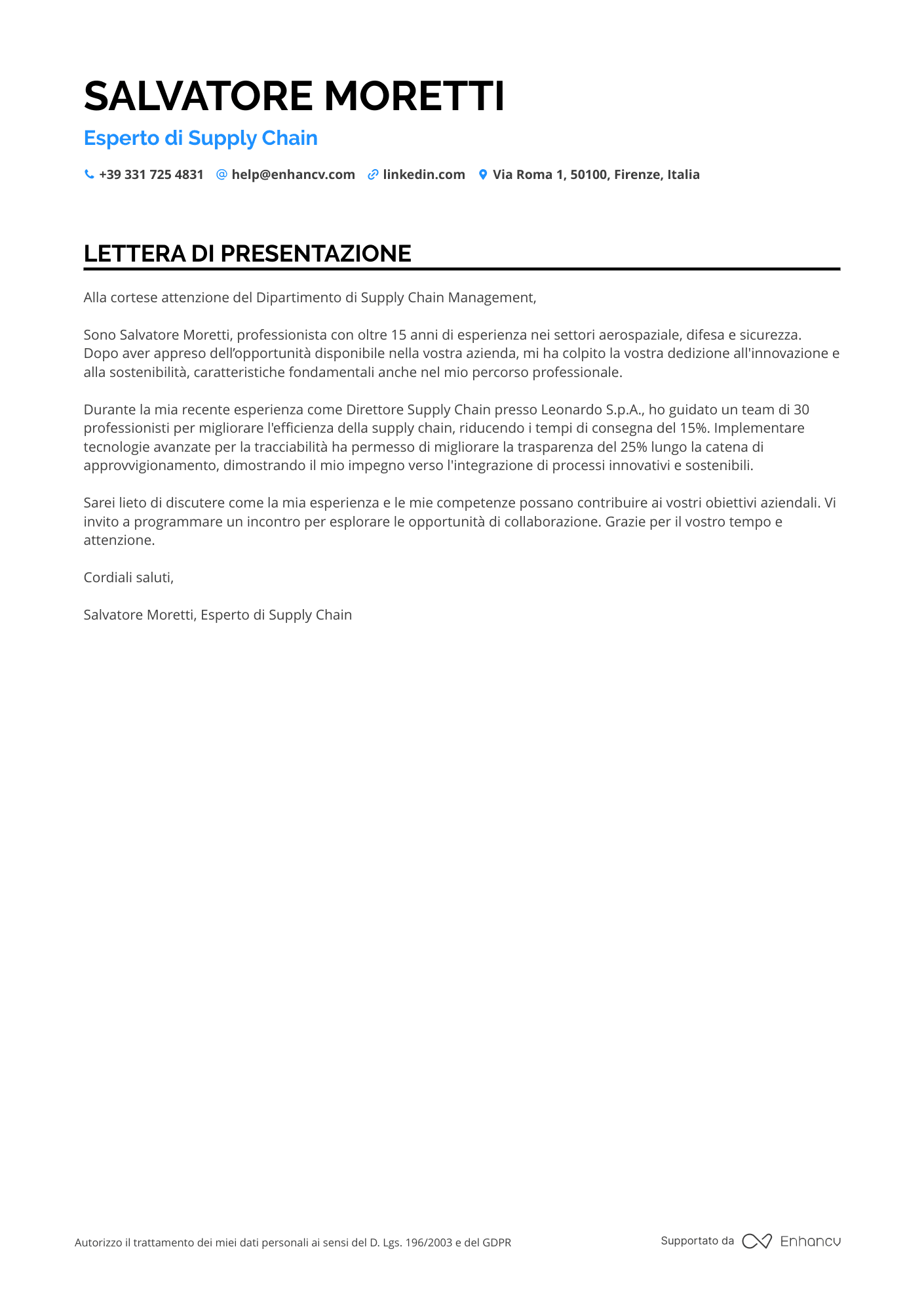 Ingegnere di Produzione Resume Example