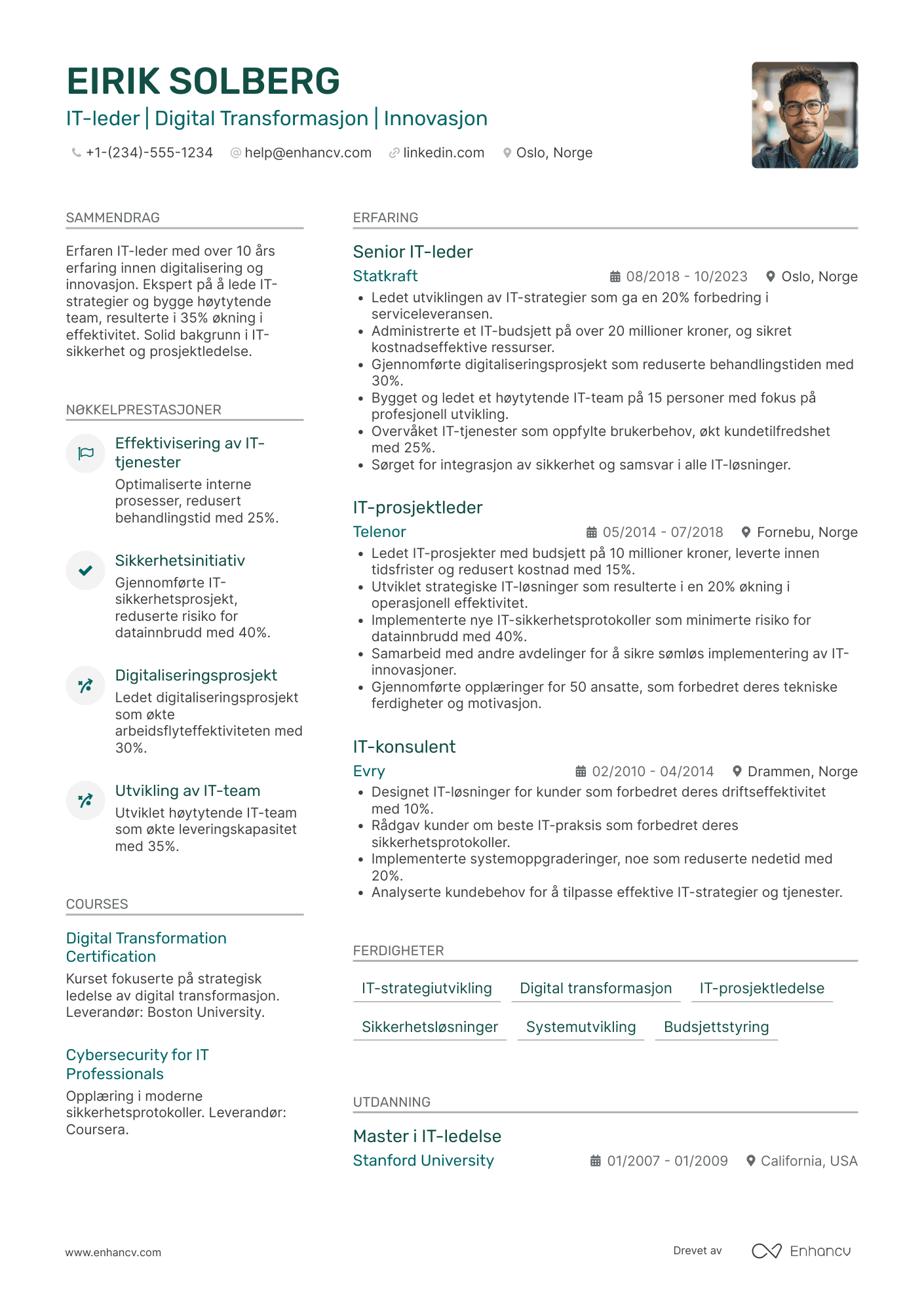 CV for IT leder i offentlig sektor Resume Example