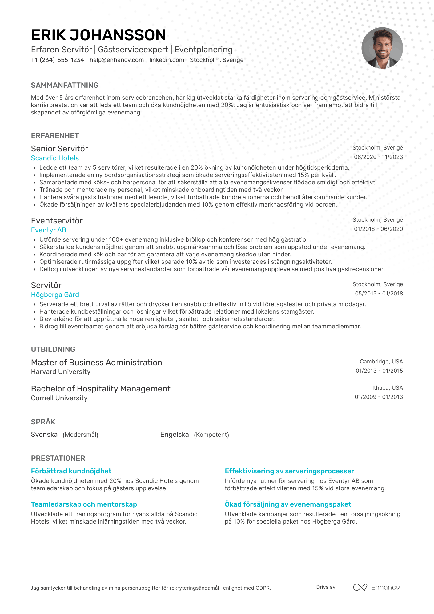 CV för Eventservitör Resume Example