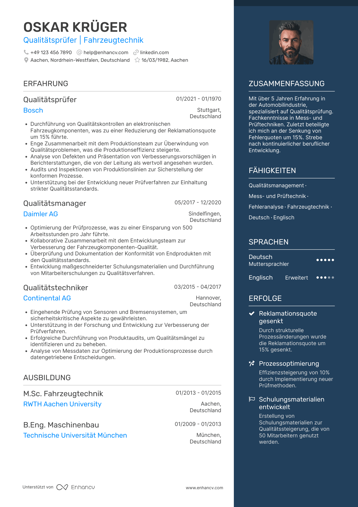 Lebenslauf in Prüfer in der Automobilindustrie Resume Example