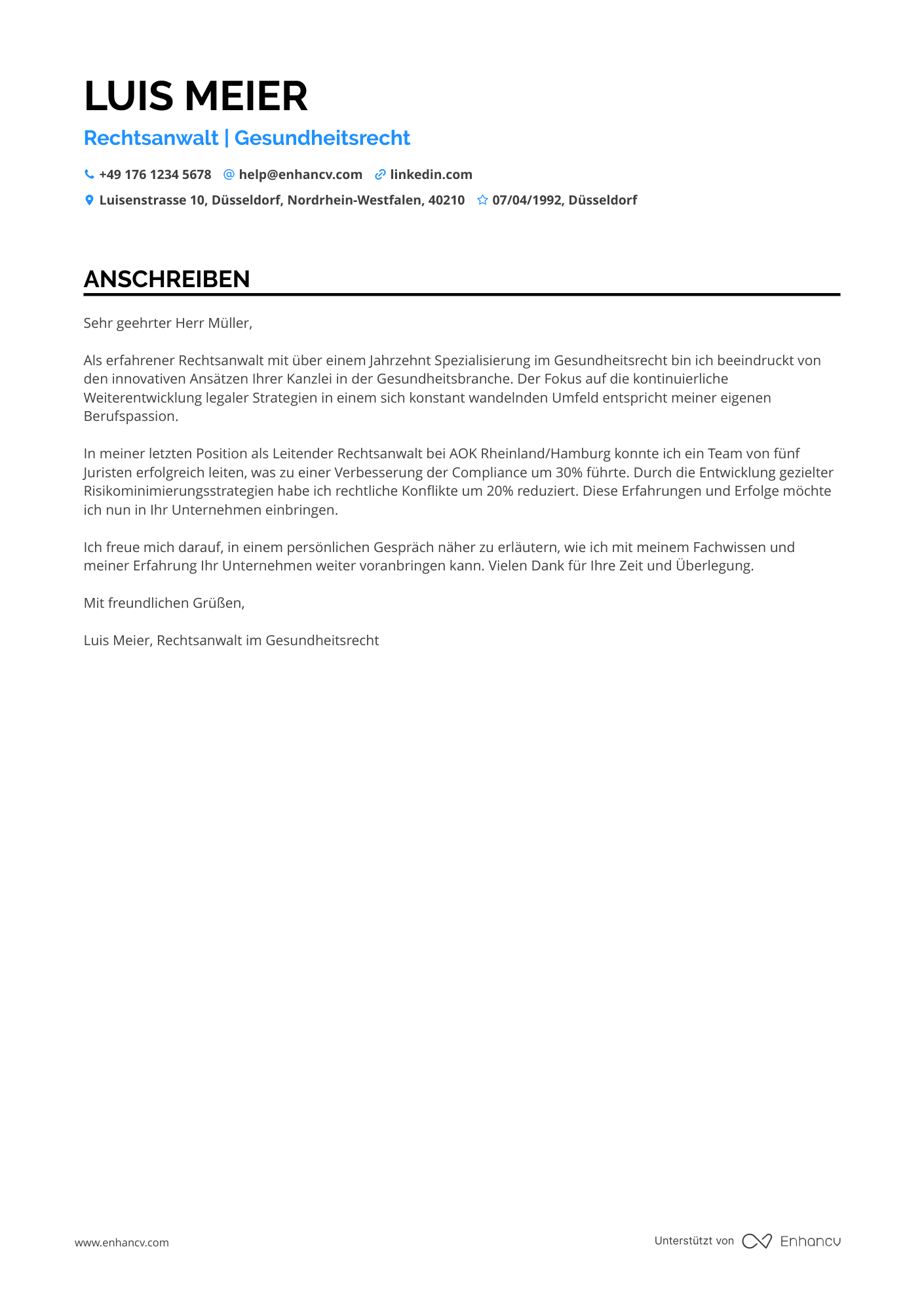 Jurist im Gesundheitswesen Resume Example