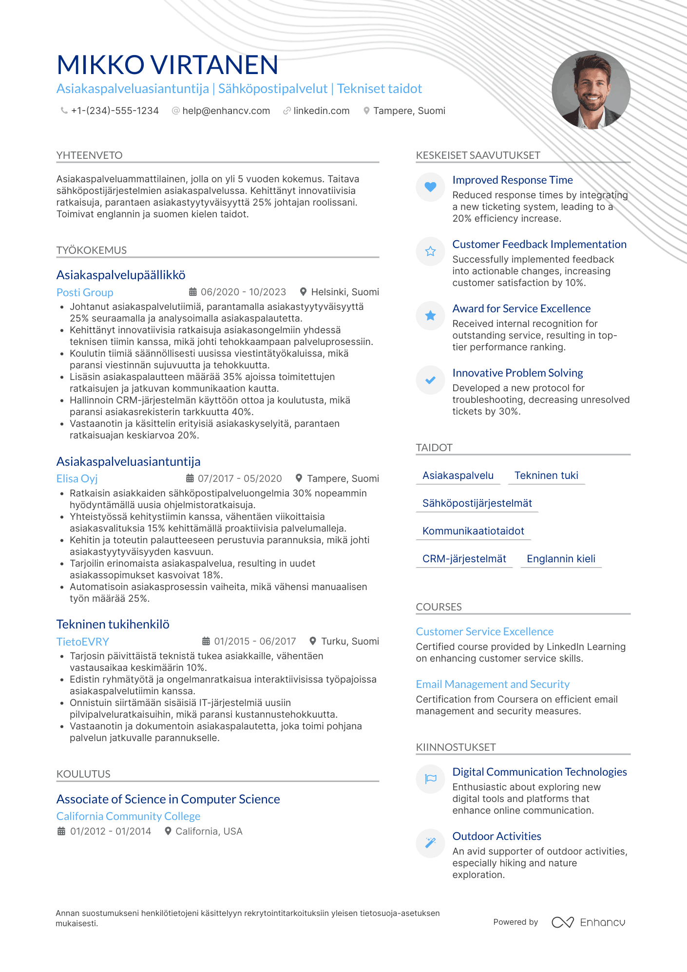 Ansioluettelo Sähköpostipalveluiden Asiakaspalvelija Resume Example