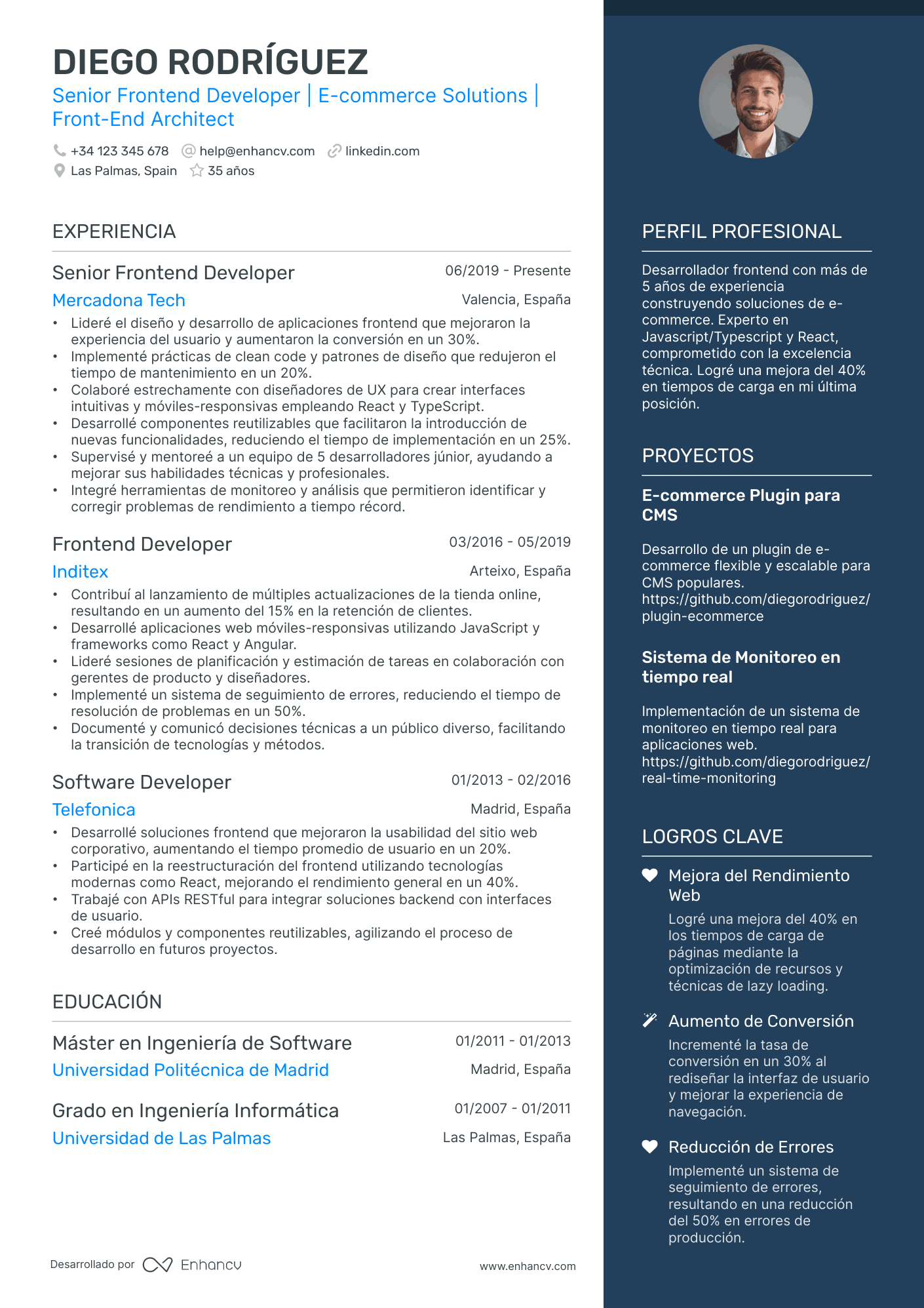 Desarrollador Web Senior Resume Example