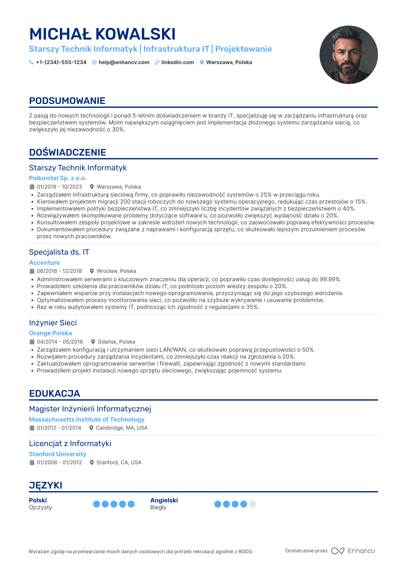 CV dla Starszy Technik Informatyk Resume Example
