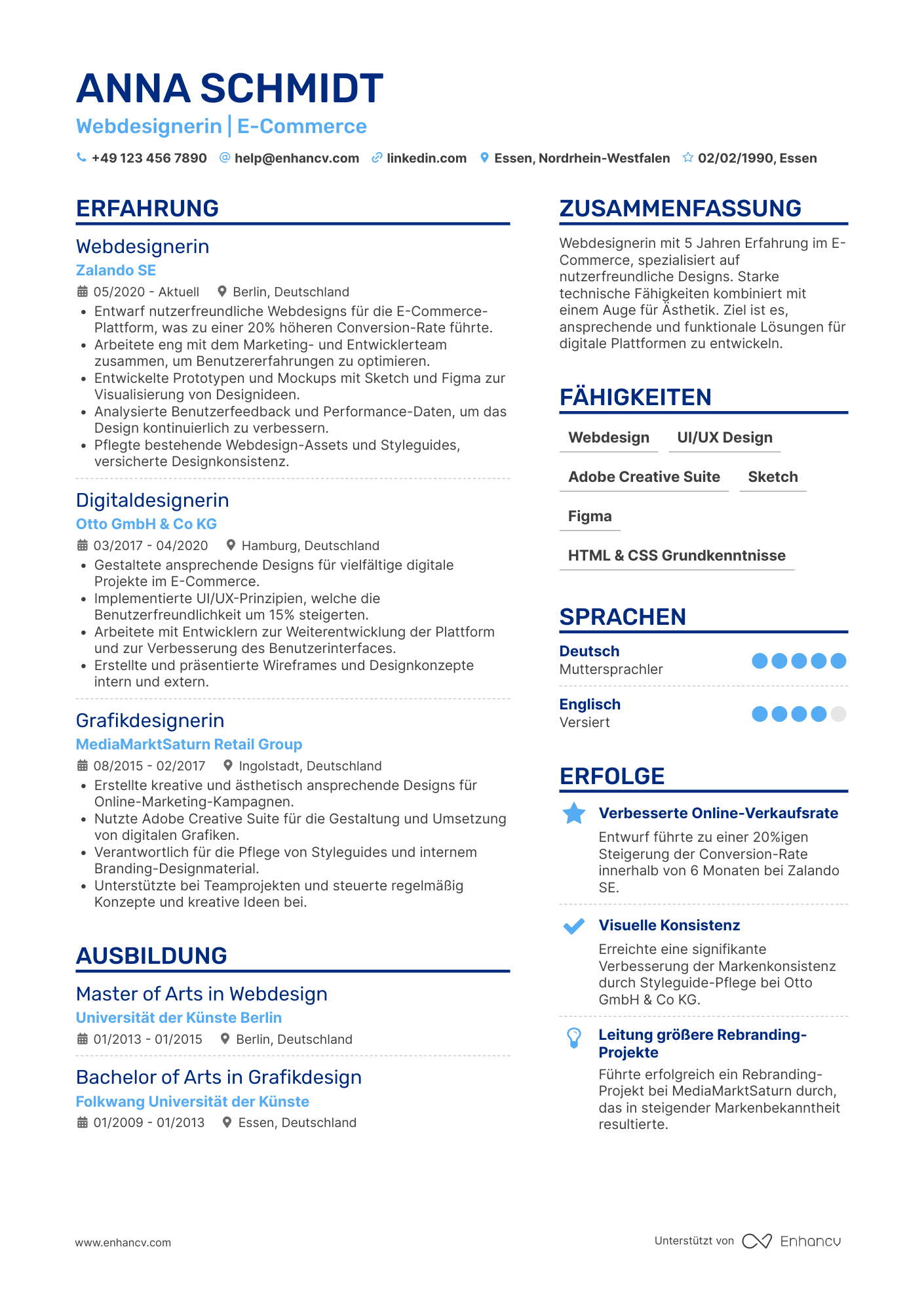 Lebenslauf in Webdesigner für E Commerce Unternehmen Resume Example