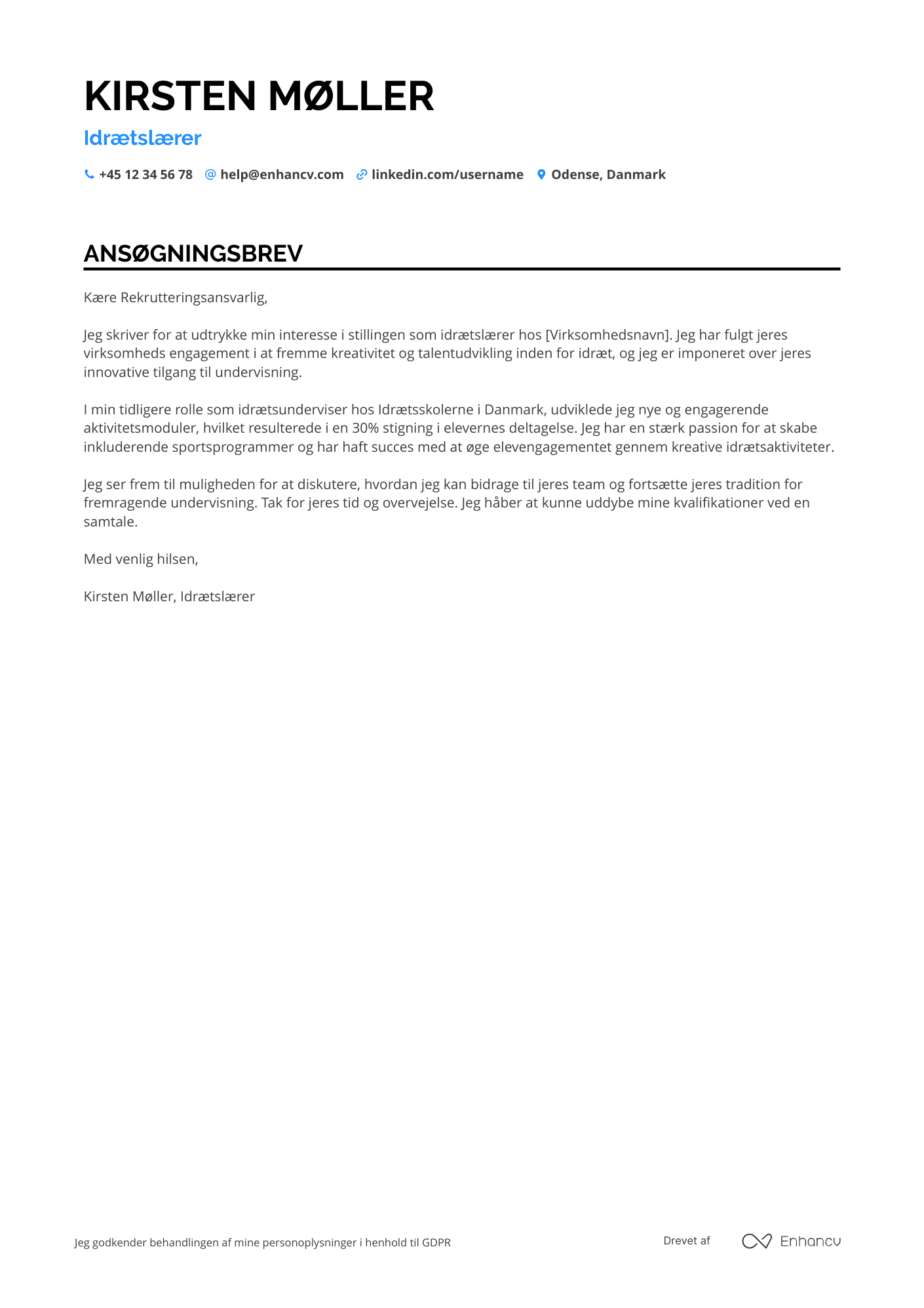 Ansøgningsbrev til Idrætslærer Resume Example