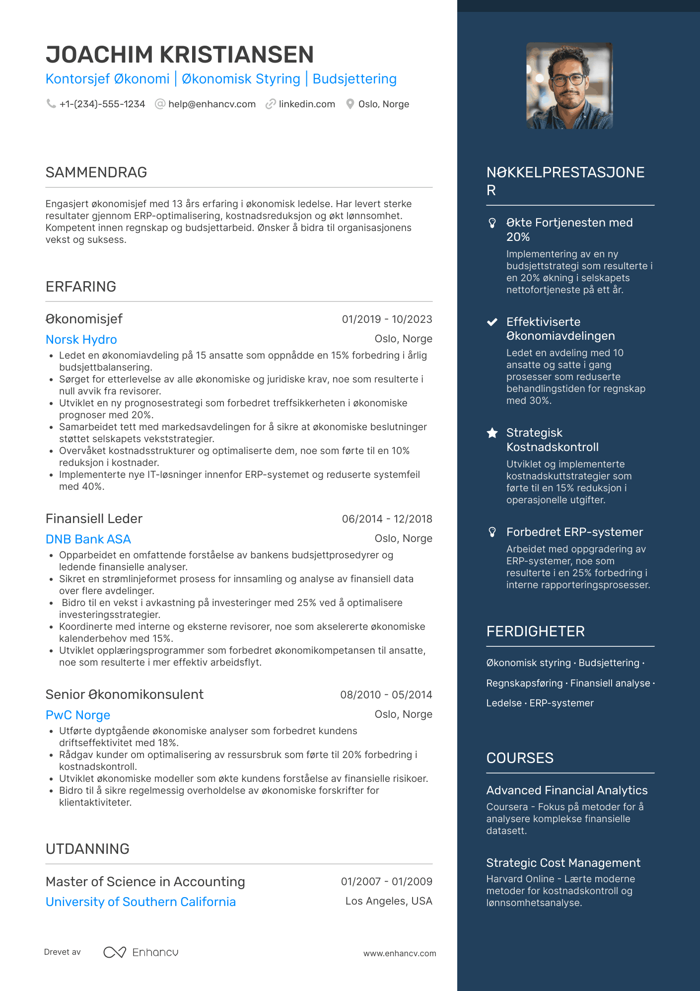 CV for Kontorsjef økonomi Resume Example