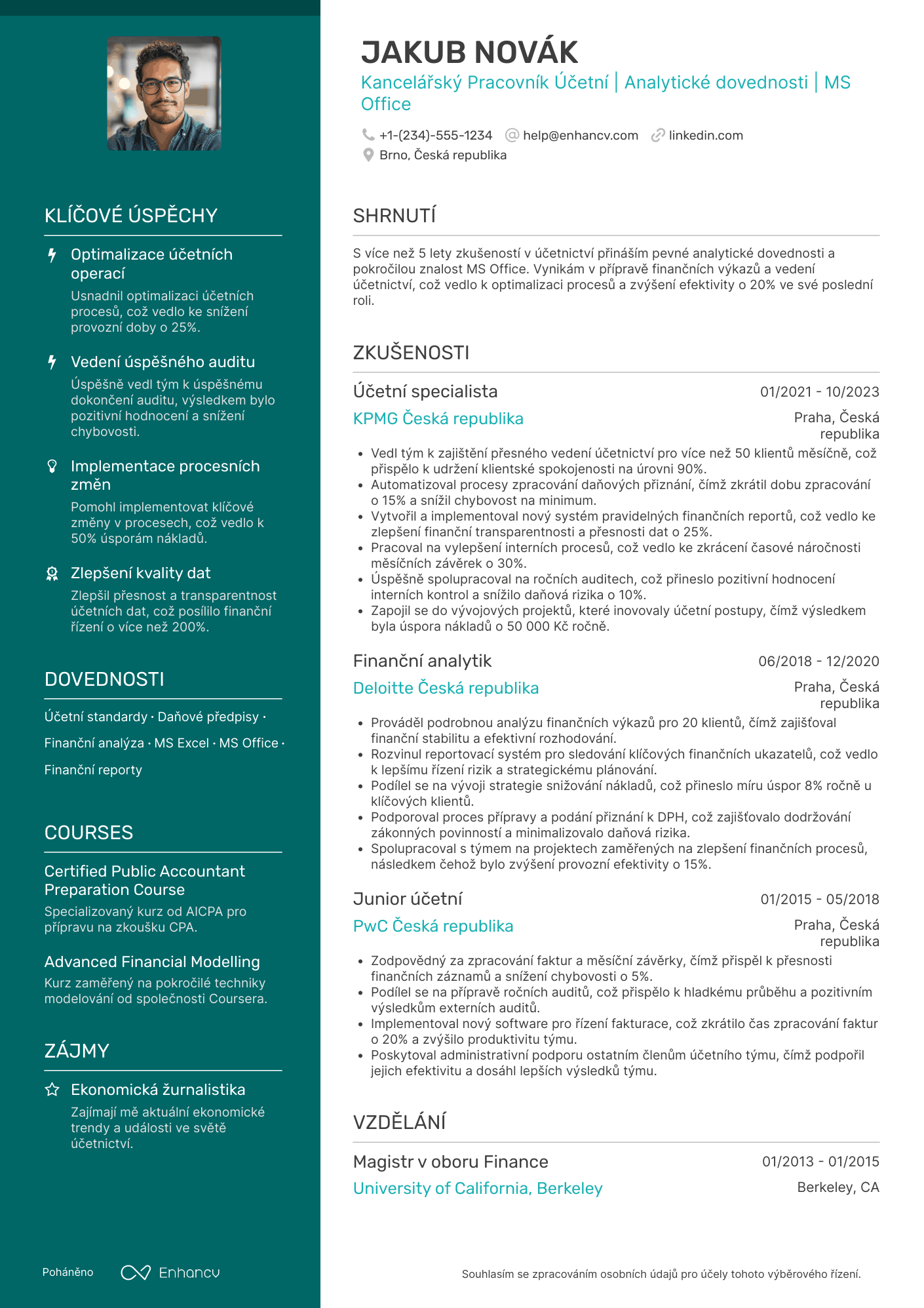 Životopis pro Kancelářský pracovník účetní Resume Example