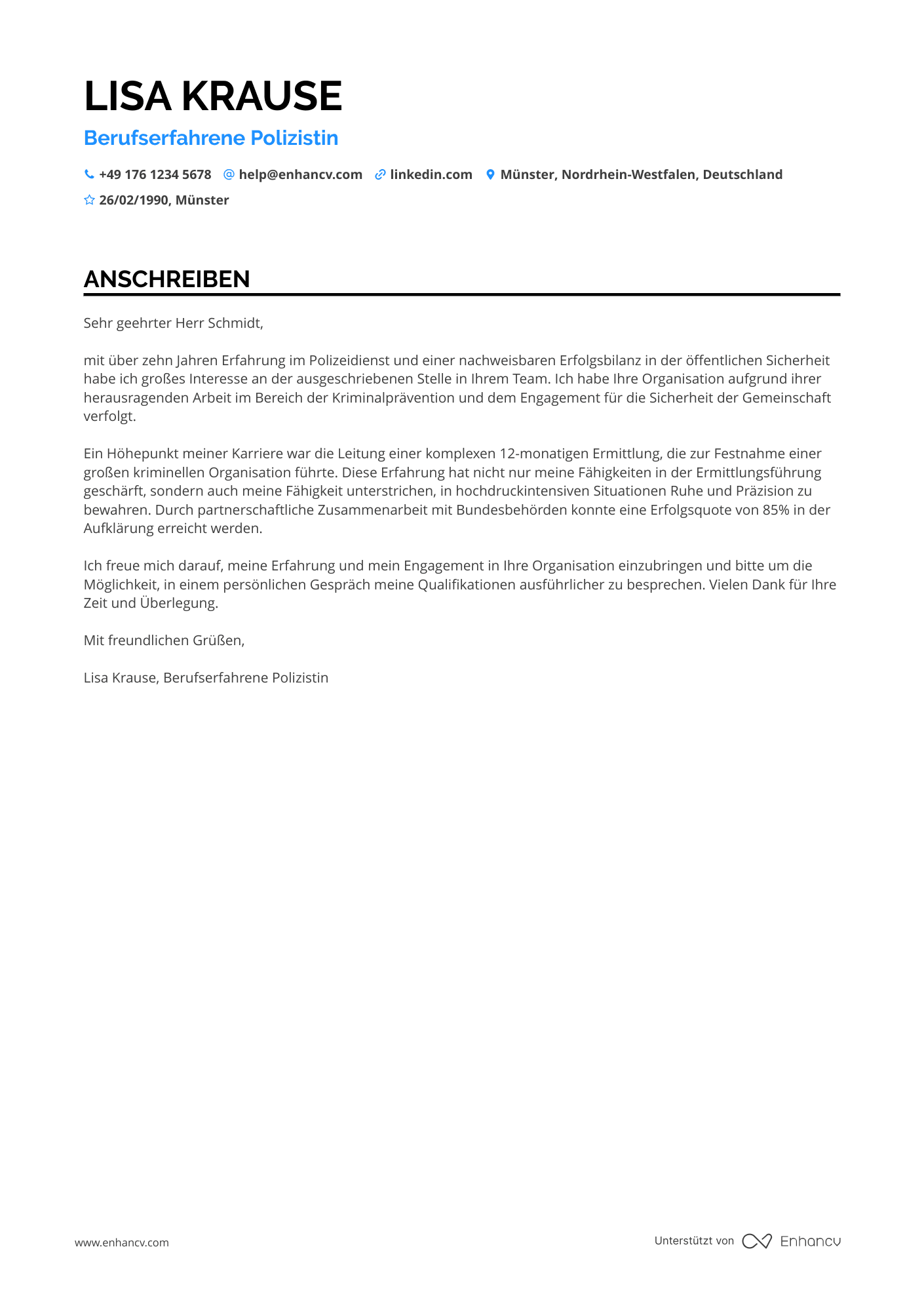 Polizei Berufserfahrener Resume Example
