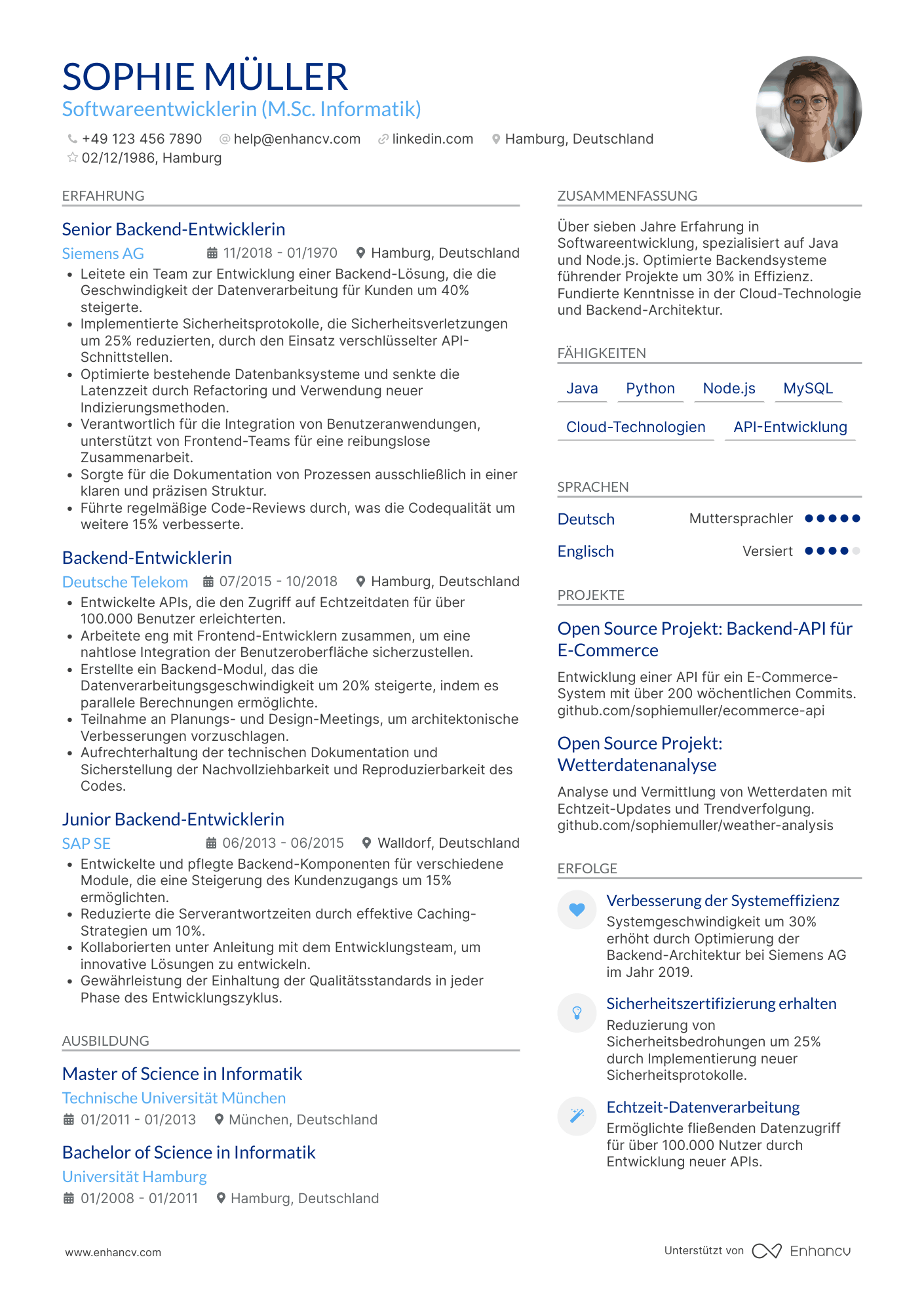 Lebenslauf als Softwareentwickler für Backend Entwicklung Resume Example