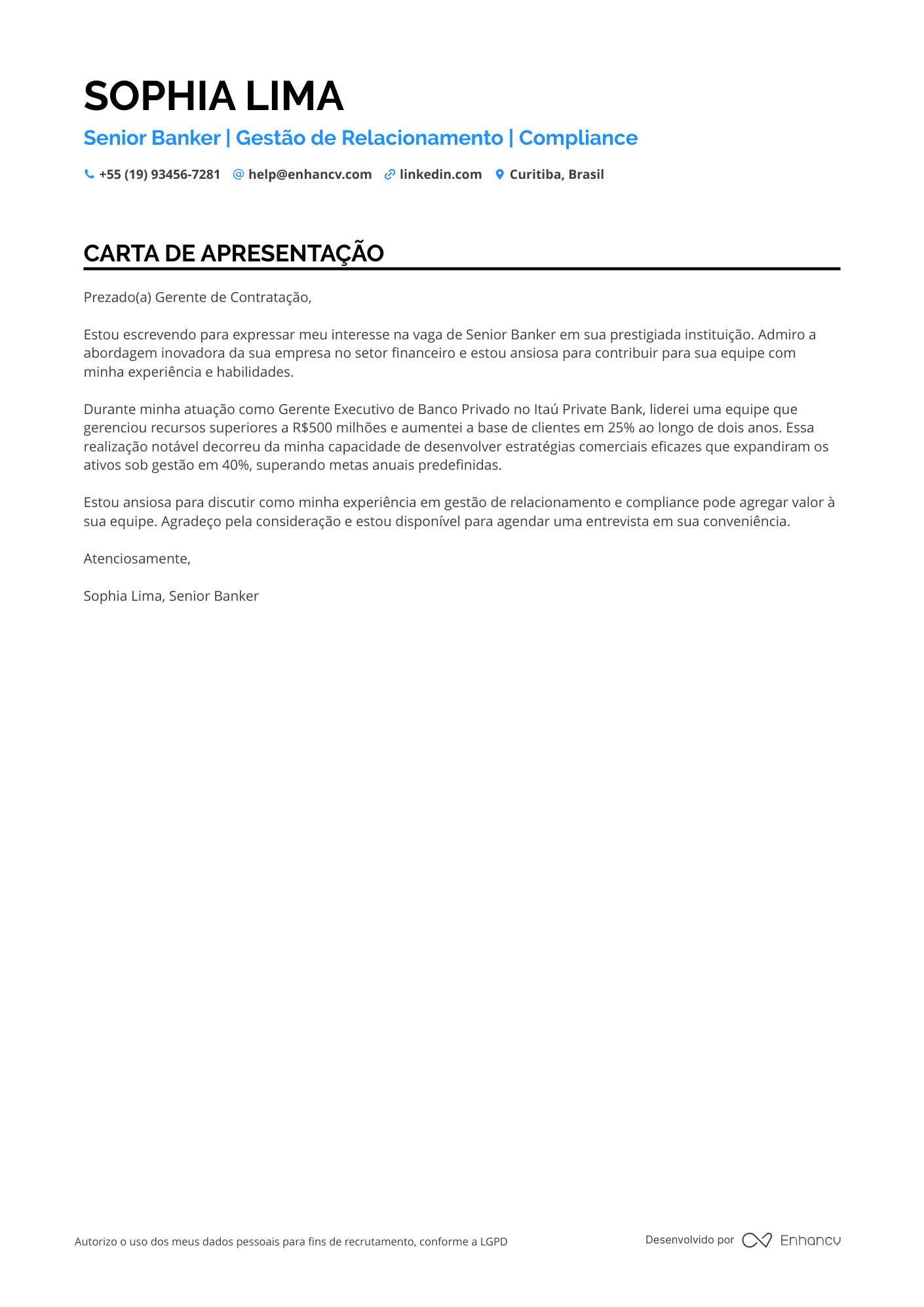 Bancário Sênior Resume Example