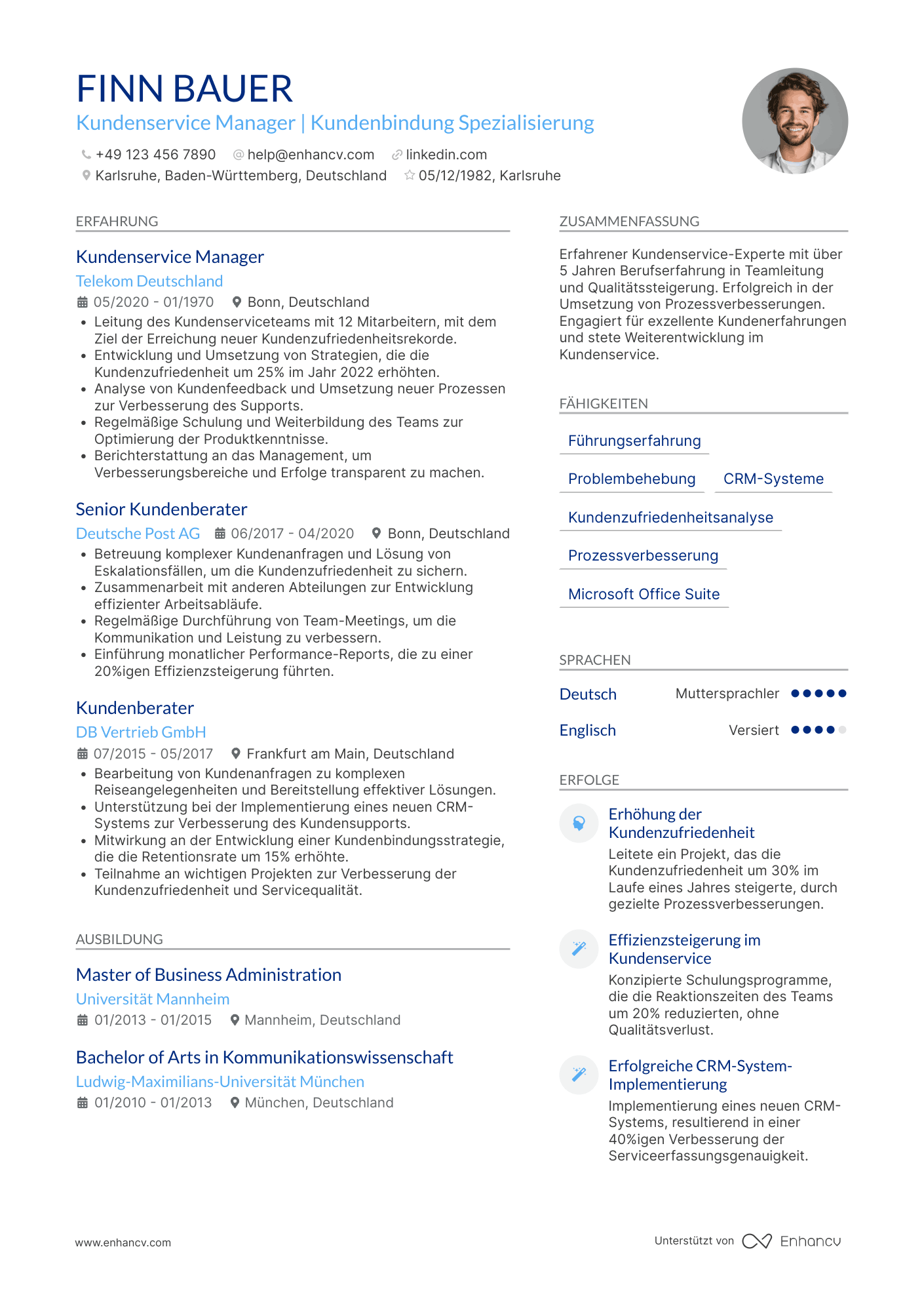 Lebenslauf als Kundenservice Senior Resume Example