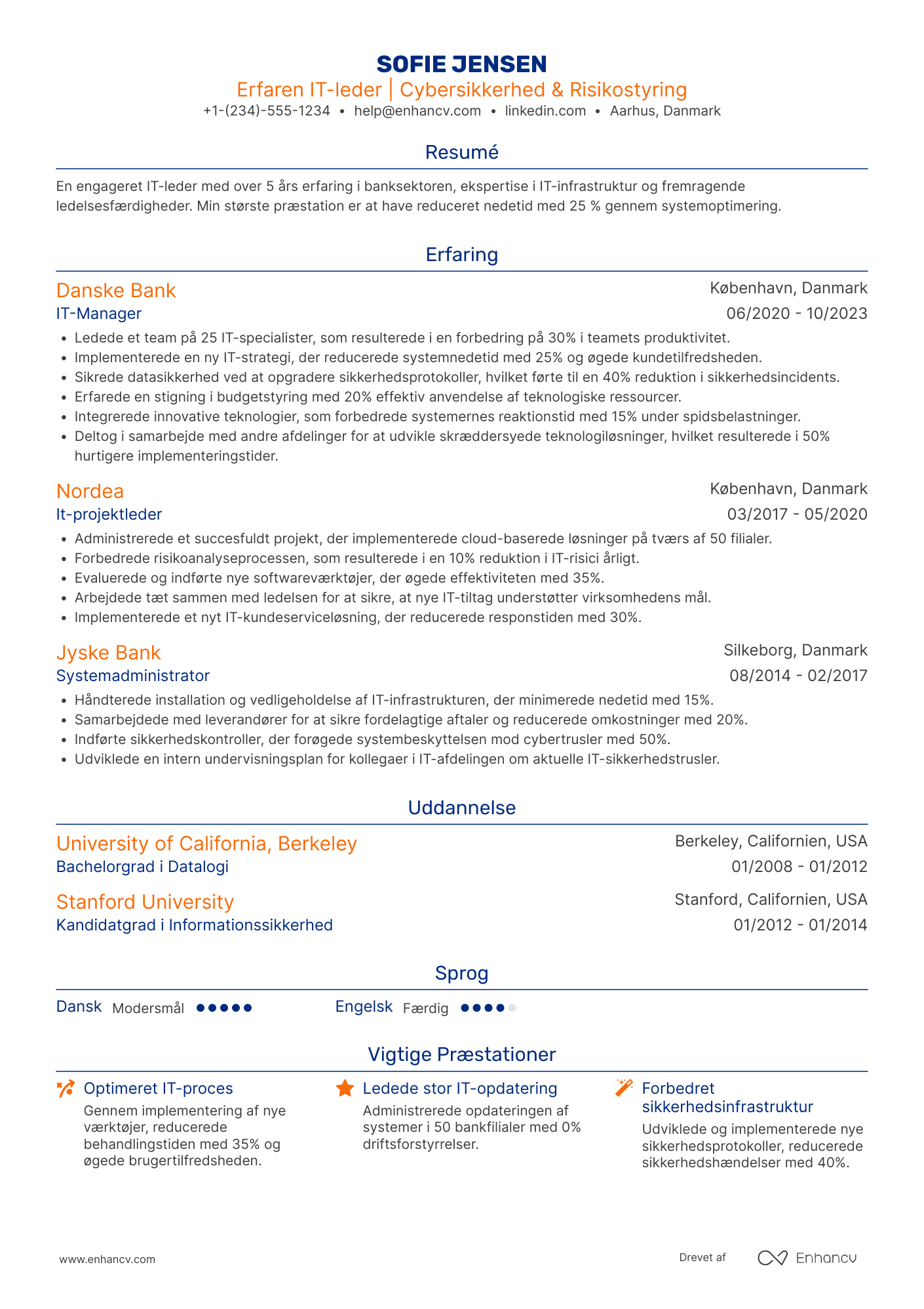 CV til IT leder i banksektoren Resume Example