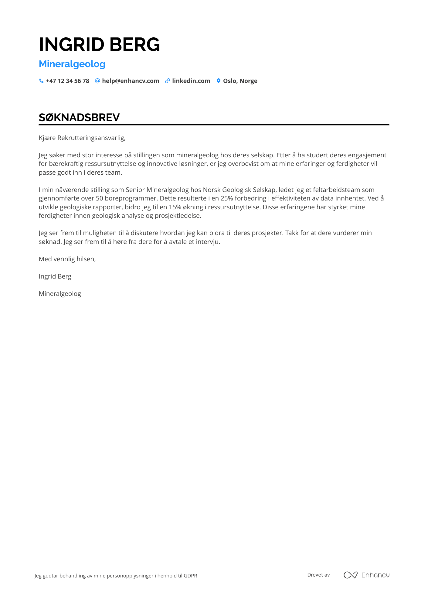 Søknadsbrev for Mineralgeolog Resume Example