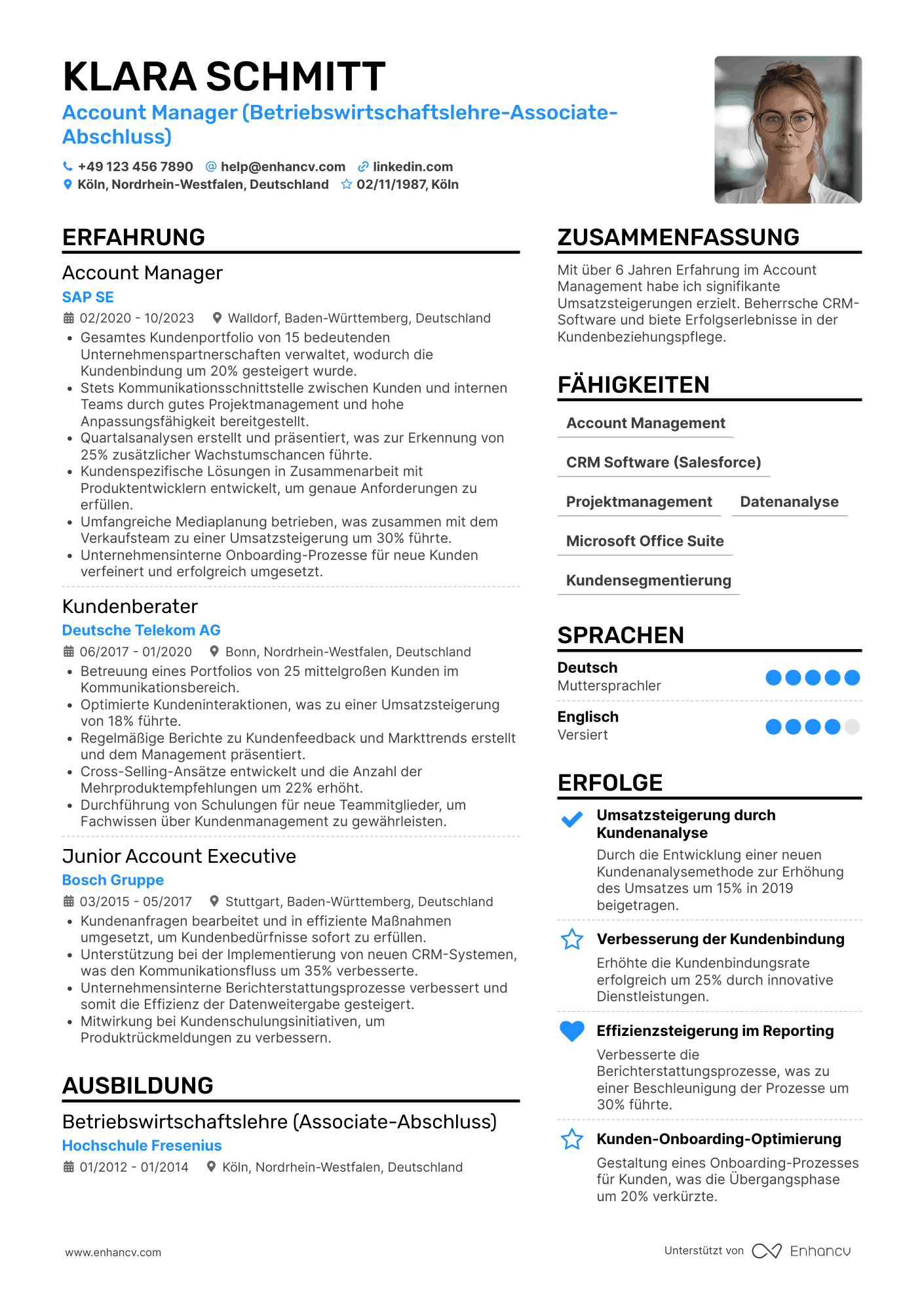 Lebenslauf als Associate Account Manager Resume Example